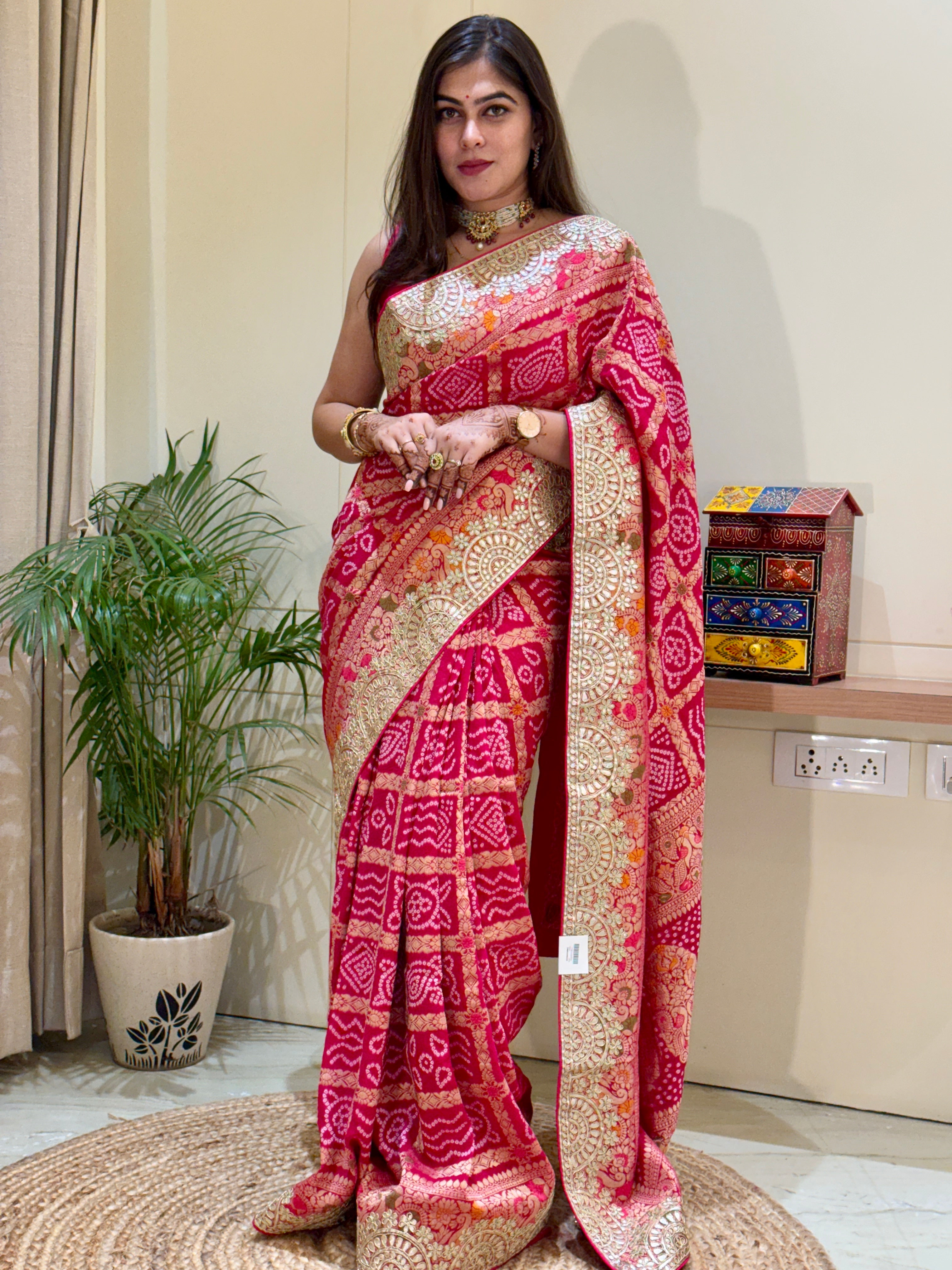 Ananya Pink Bandhani Saree