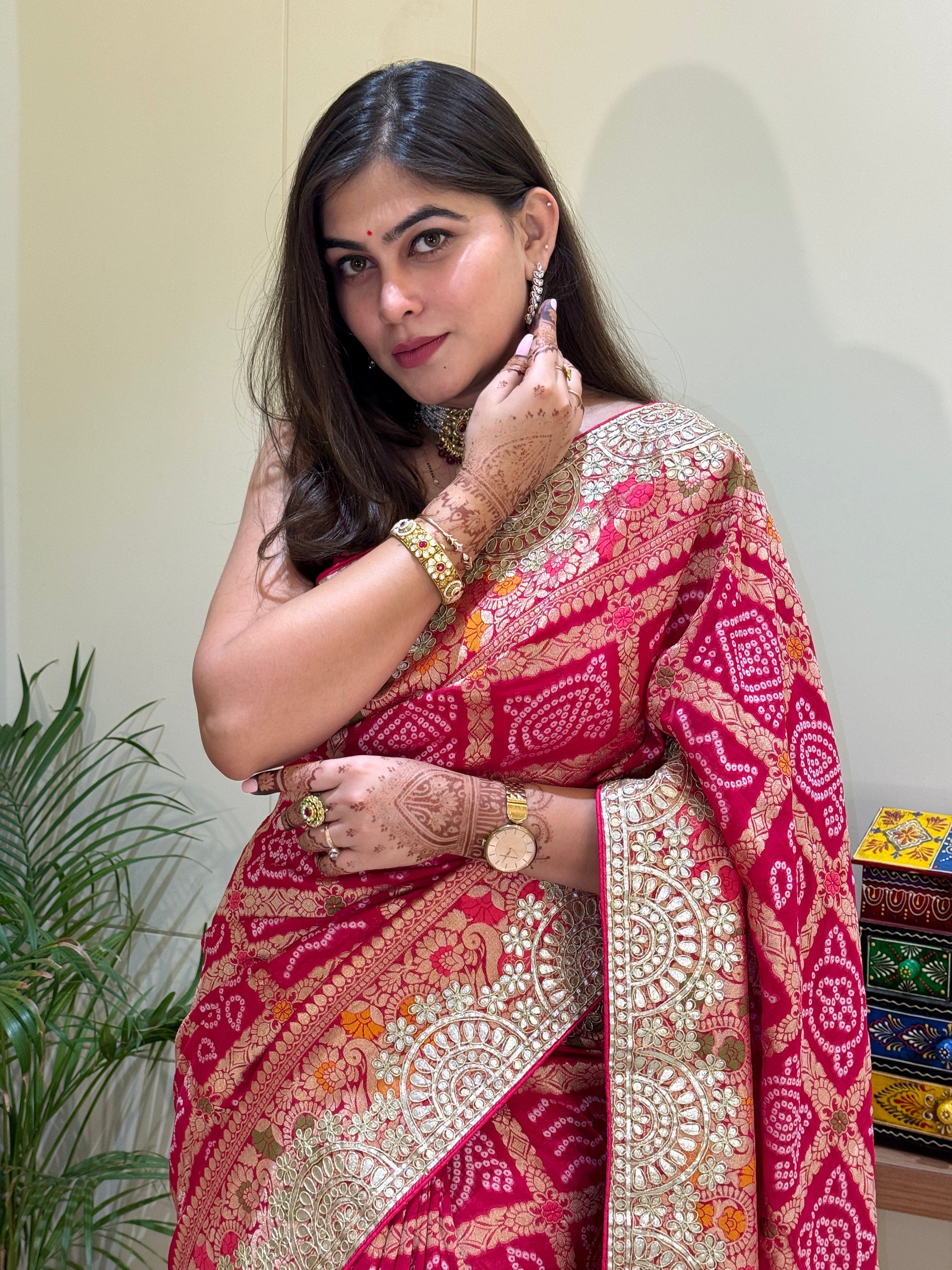 Ananya Pink Bandhani Saree