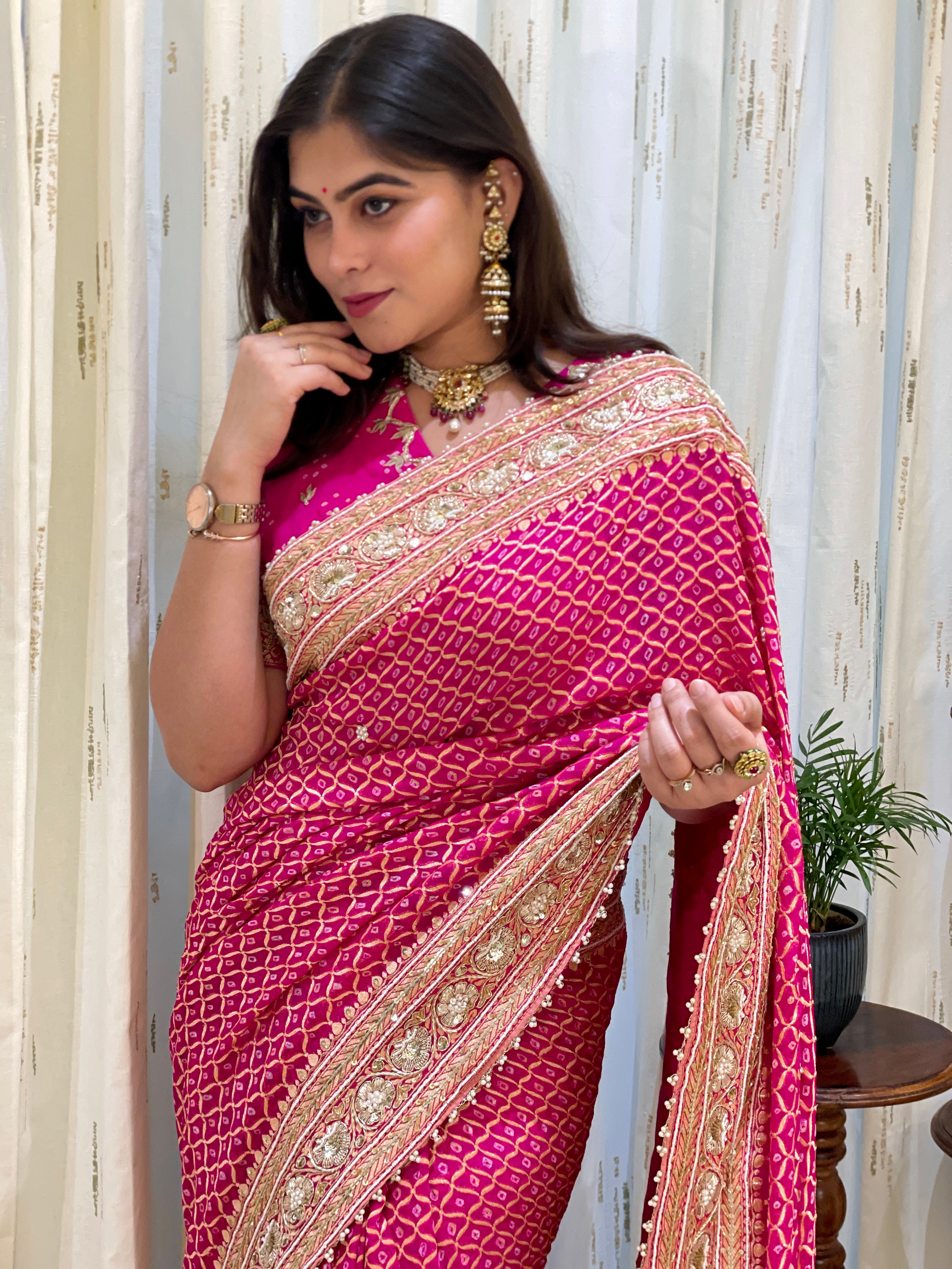 Ravisha Khadi Georgette Bandhani Saree