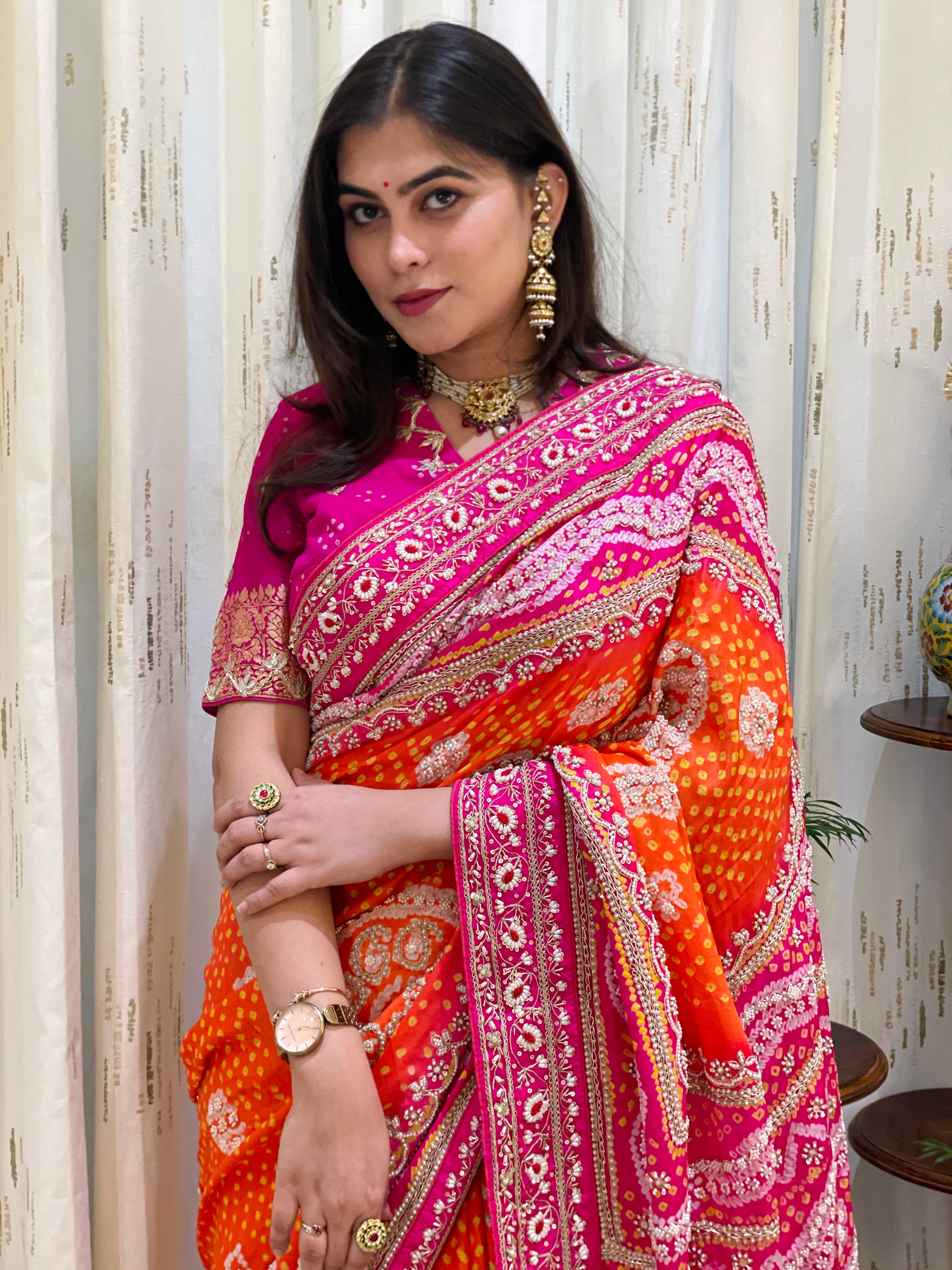 Shweta Rani Orange Gajji Silk Saree