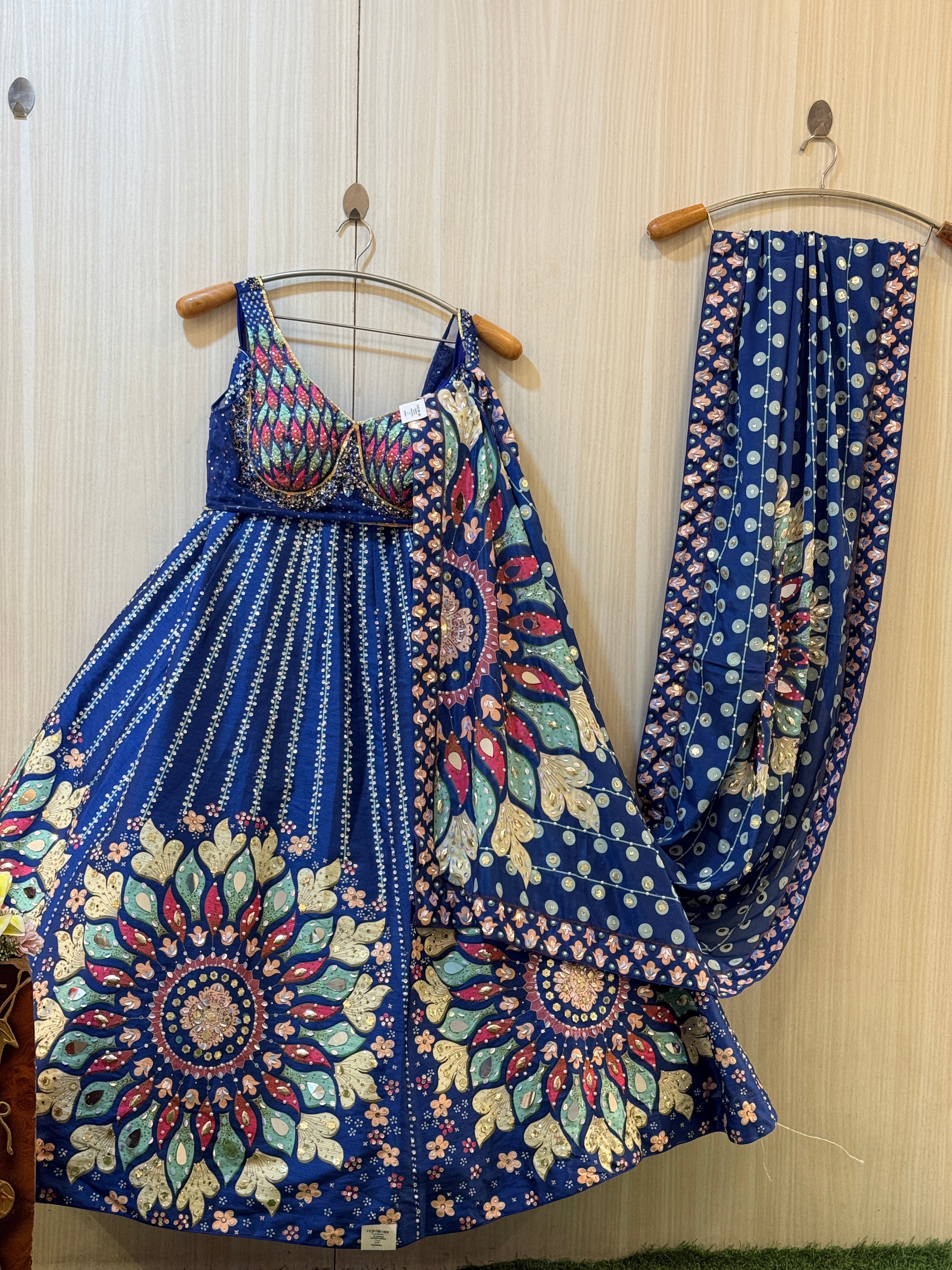 Vamika Blue Mirror Work Lehenga