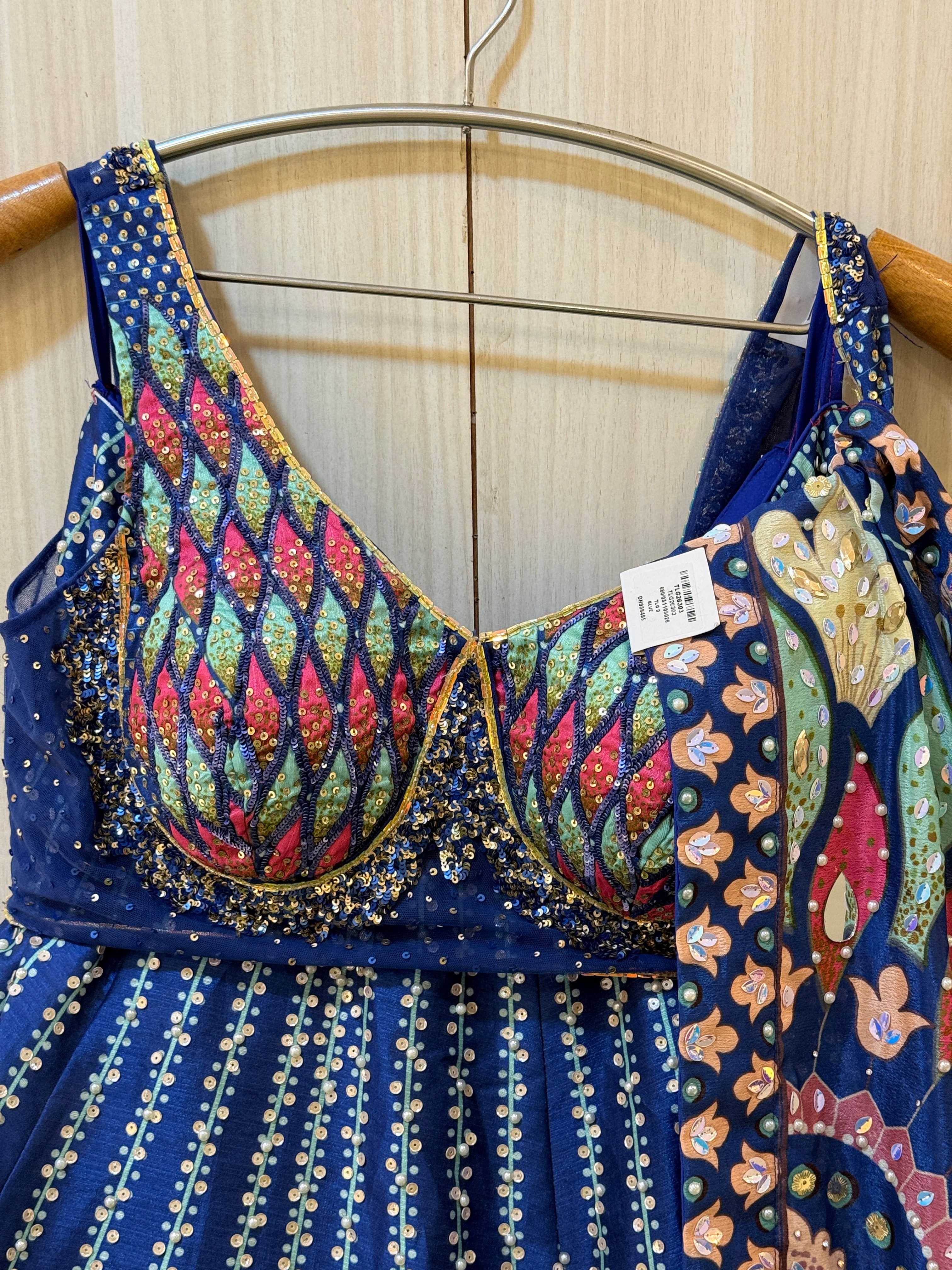 Vamika Blue Mirror Work Lehenga