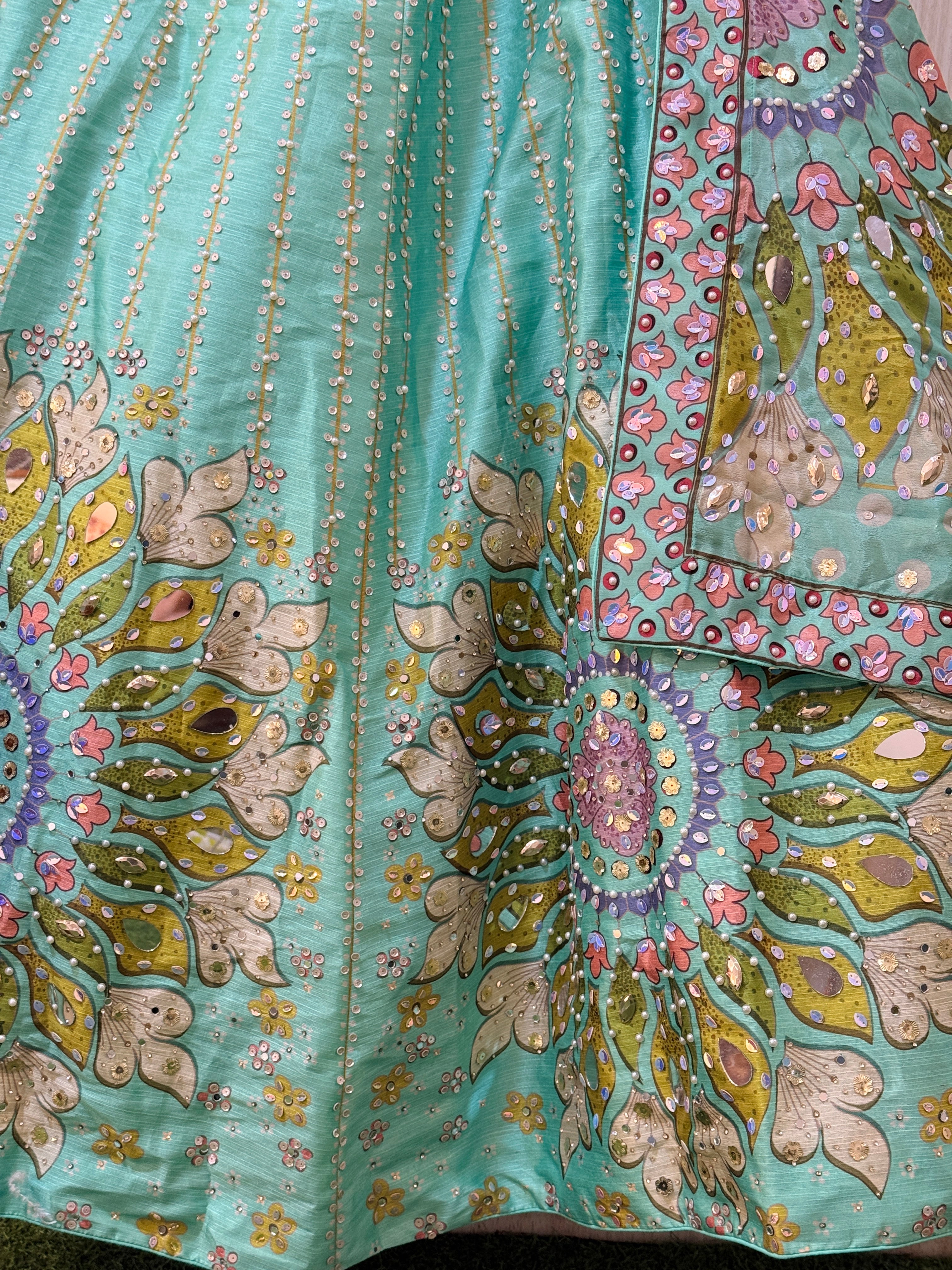 Aarika Green Mirror Work Lehenga