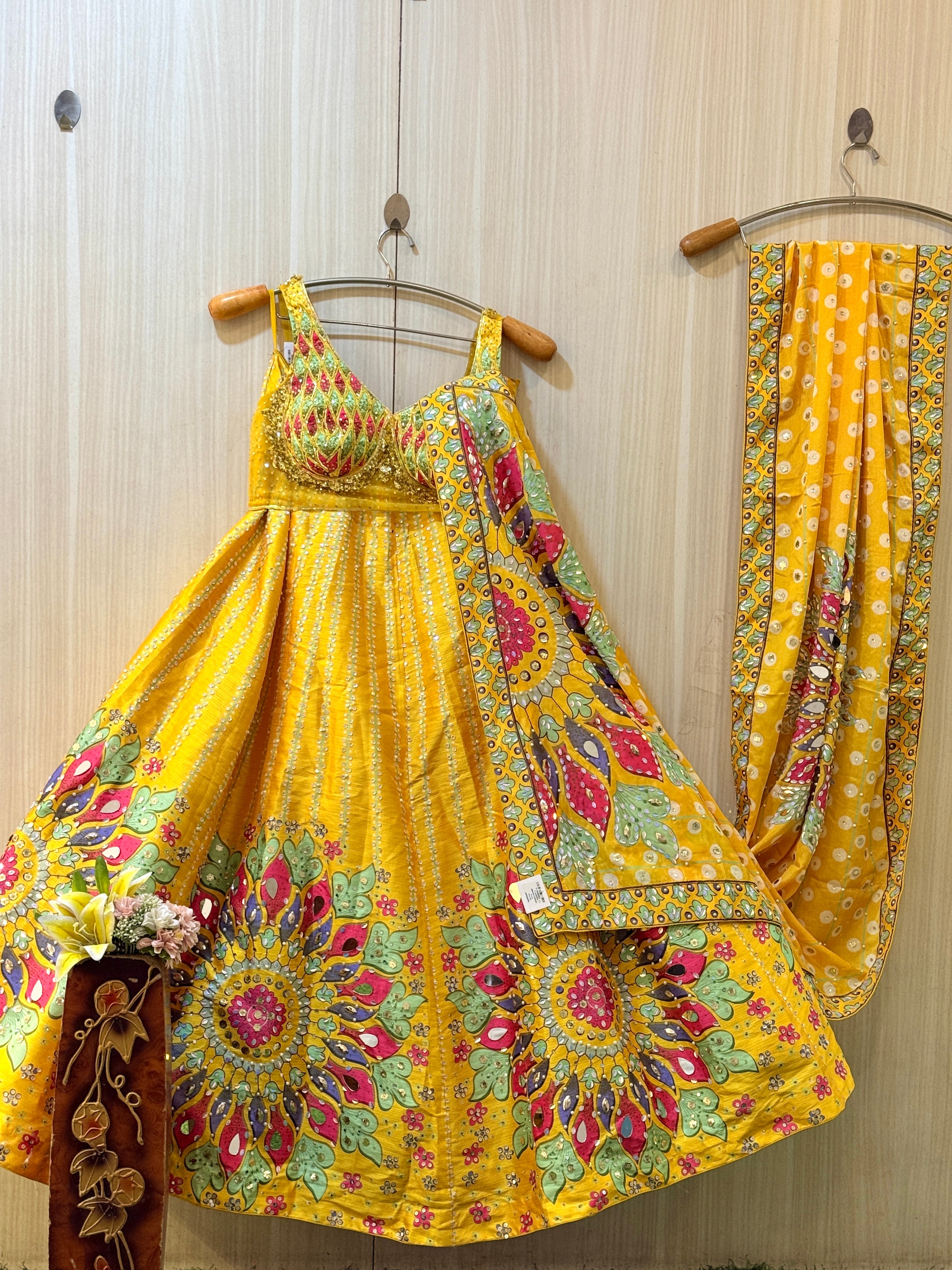Elara Yellow Mirror Work Lehenga