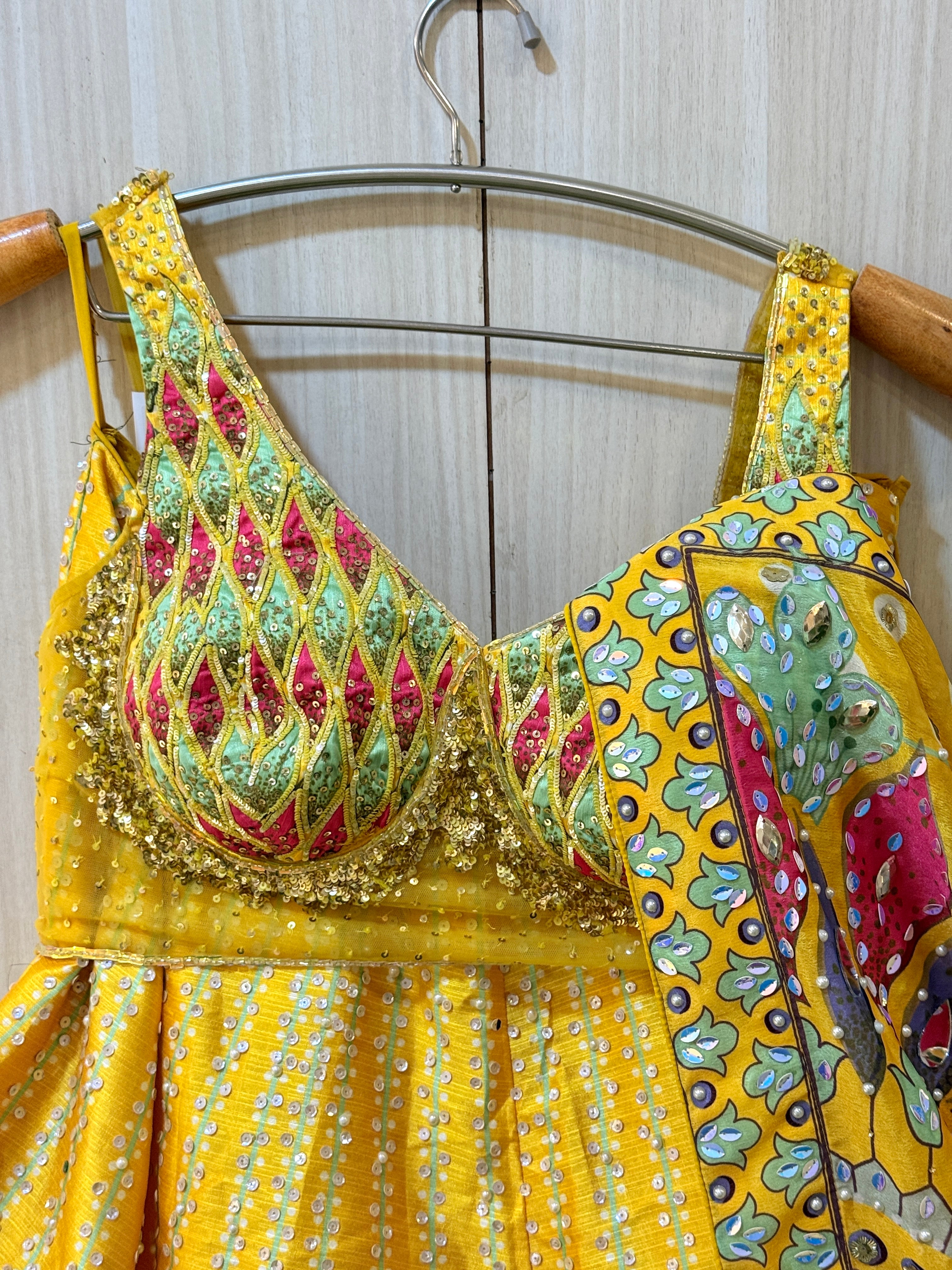 Elara Yellow Mirror Work Lehenga