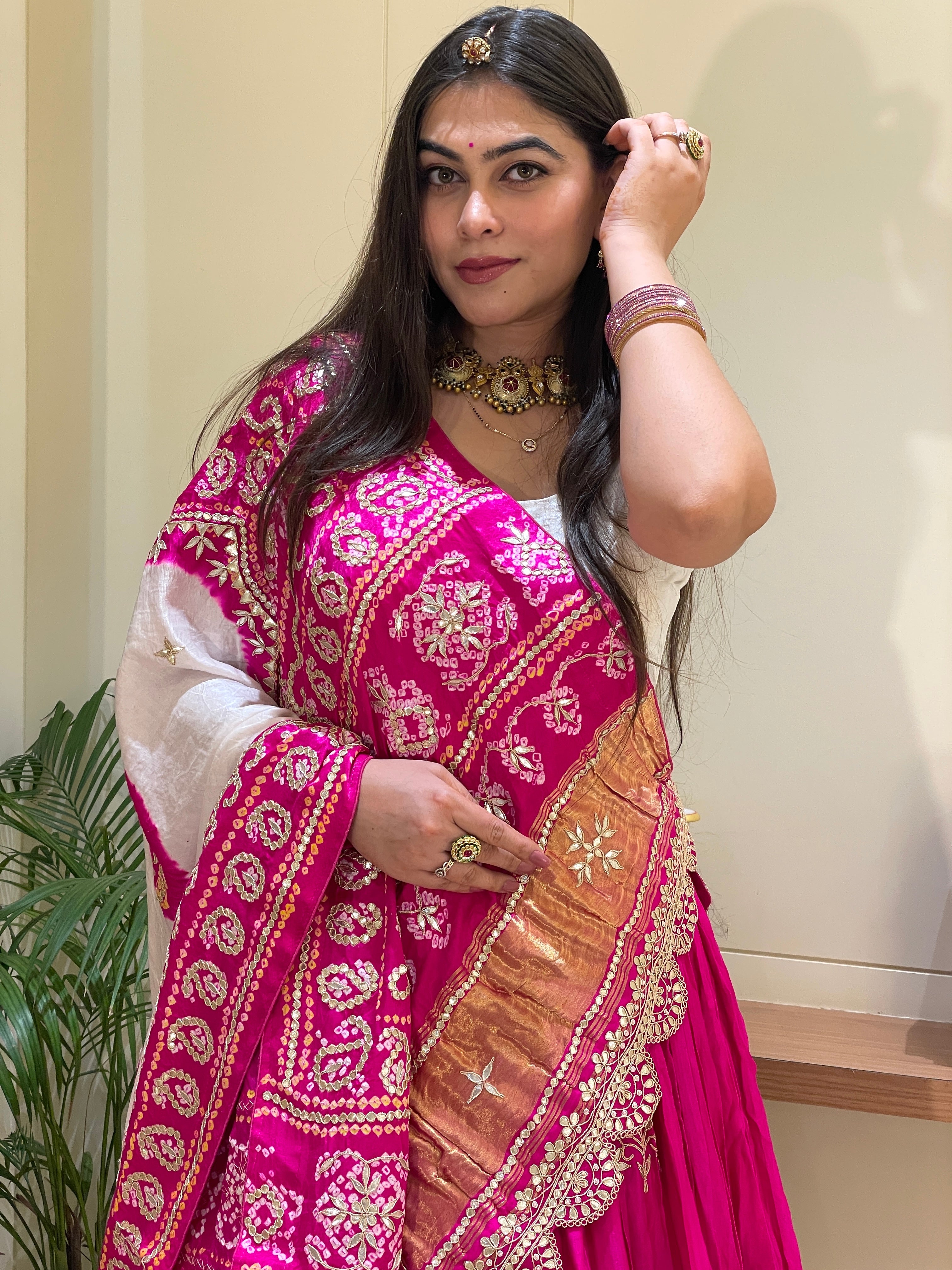 Charu Pink Bandhani Lehenga