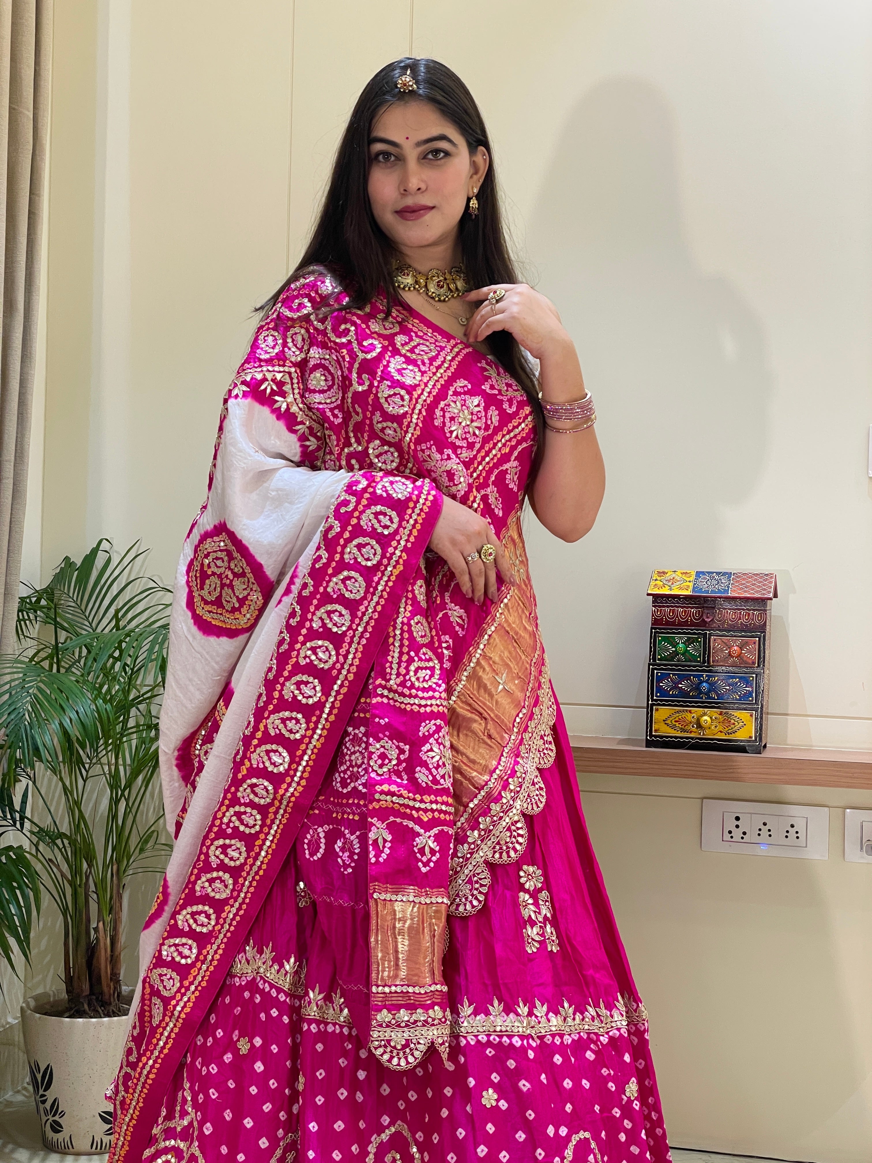 Charu Pink Bandhani Lehenga