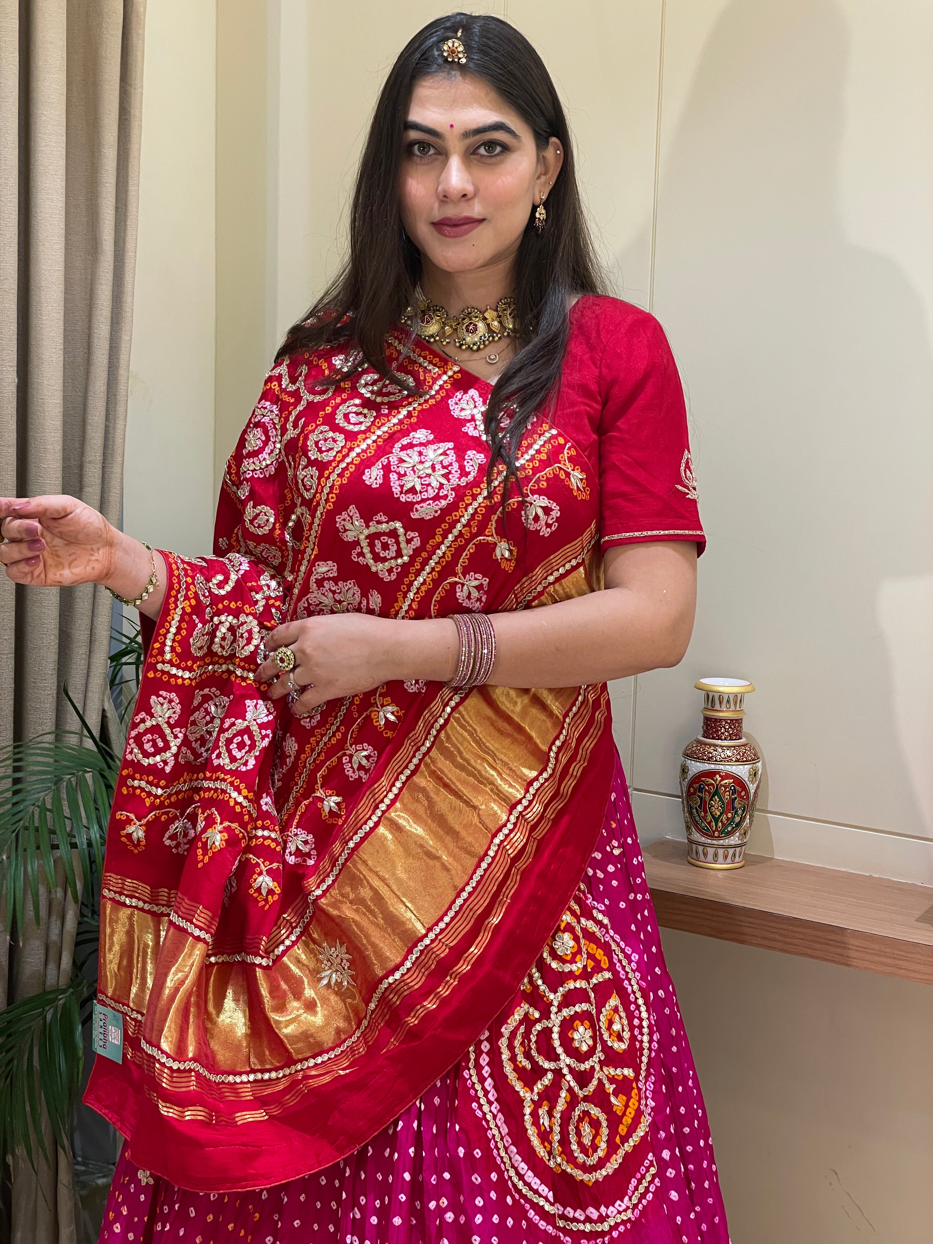 Aaradhya Red Bandhani Lehenga