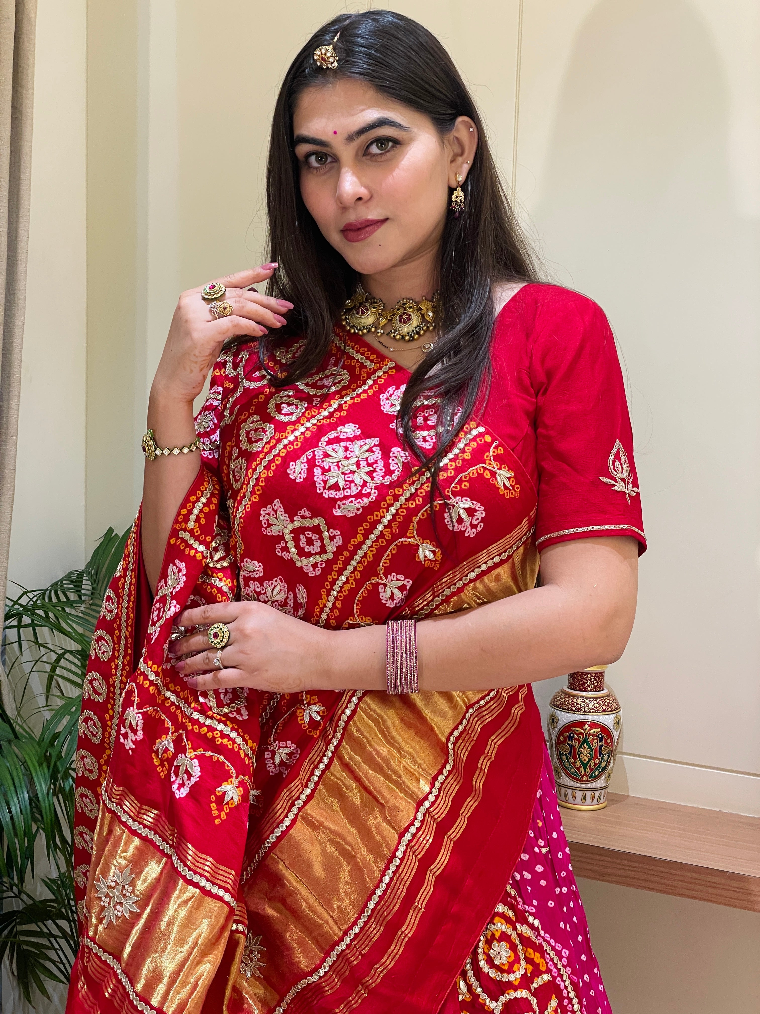 Aaradhya Red Bandhani Lehenga