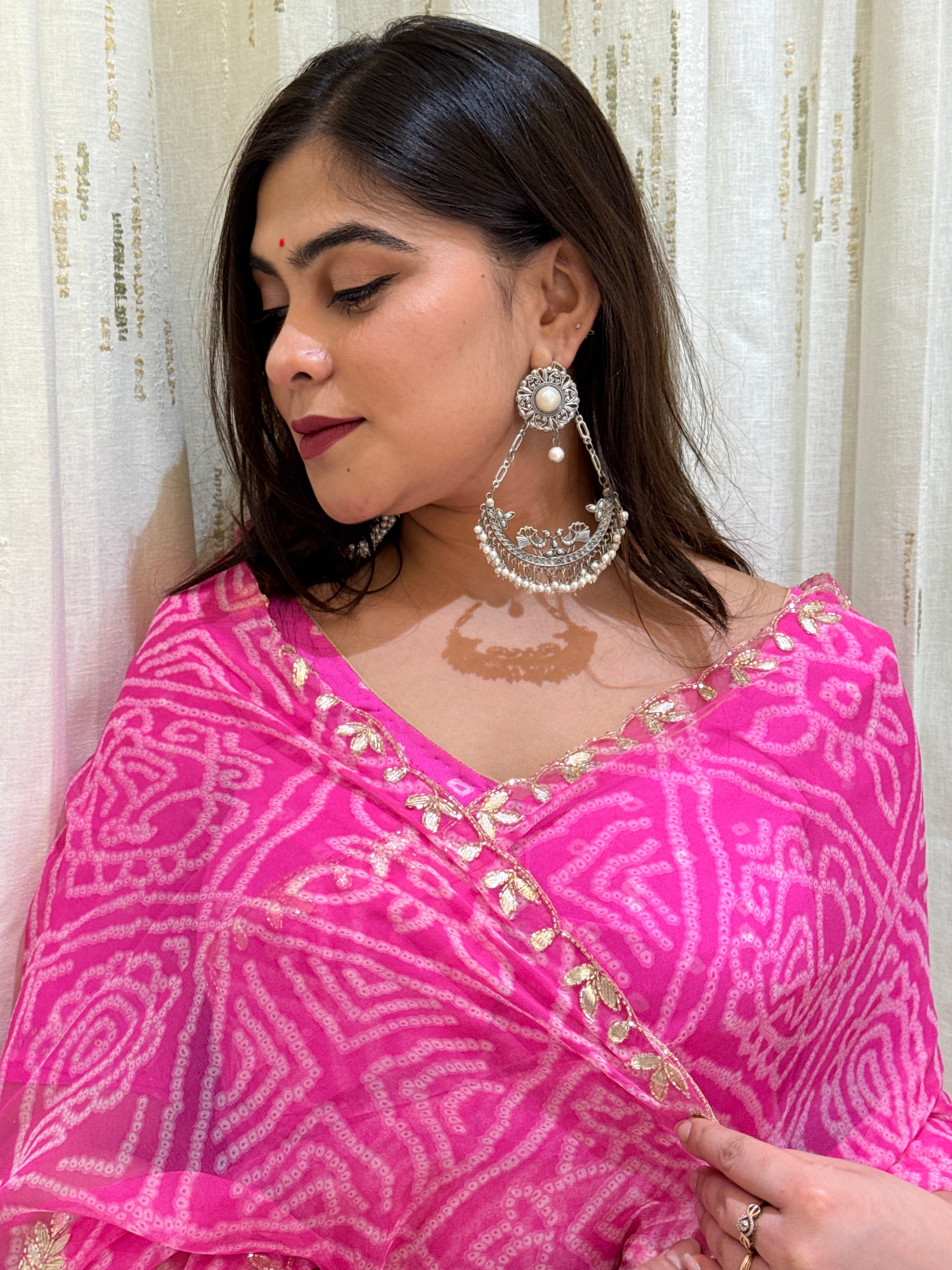 Vishaka Pink Georgette Bandhani Saree