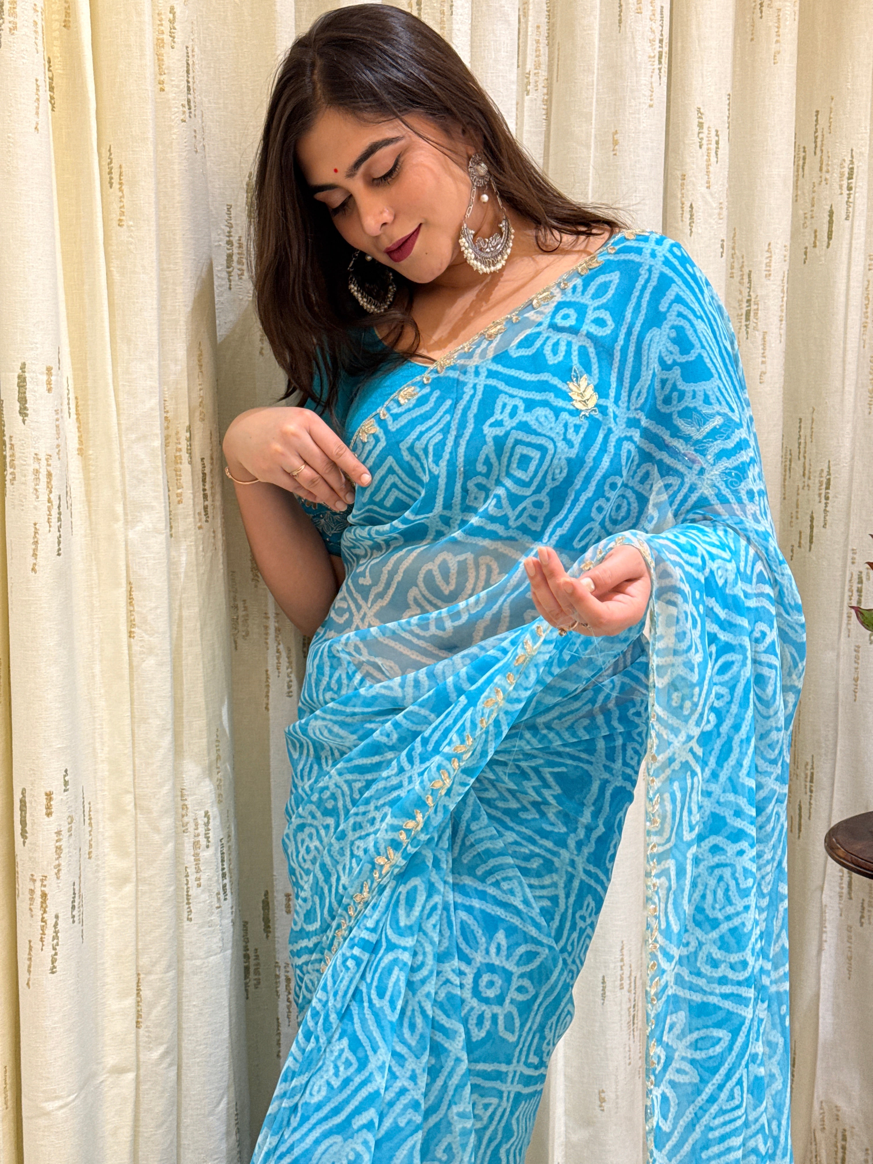 Anaisha Blue Georgette Bandhani Saree