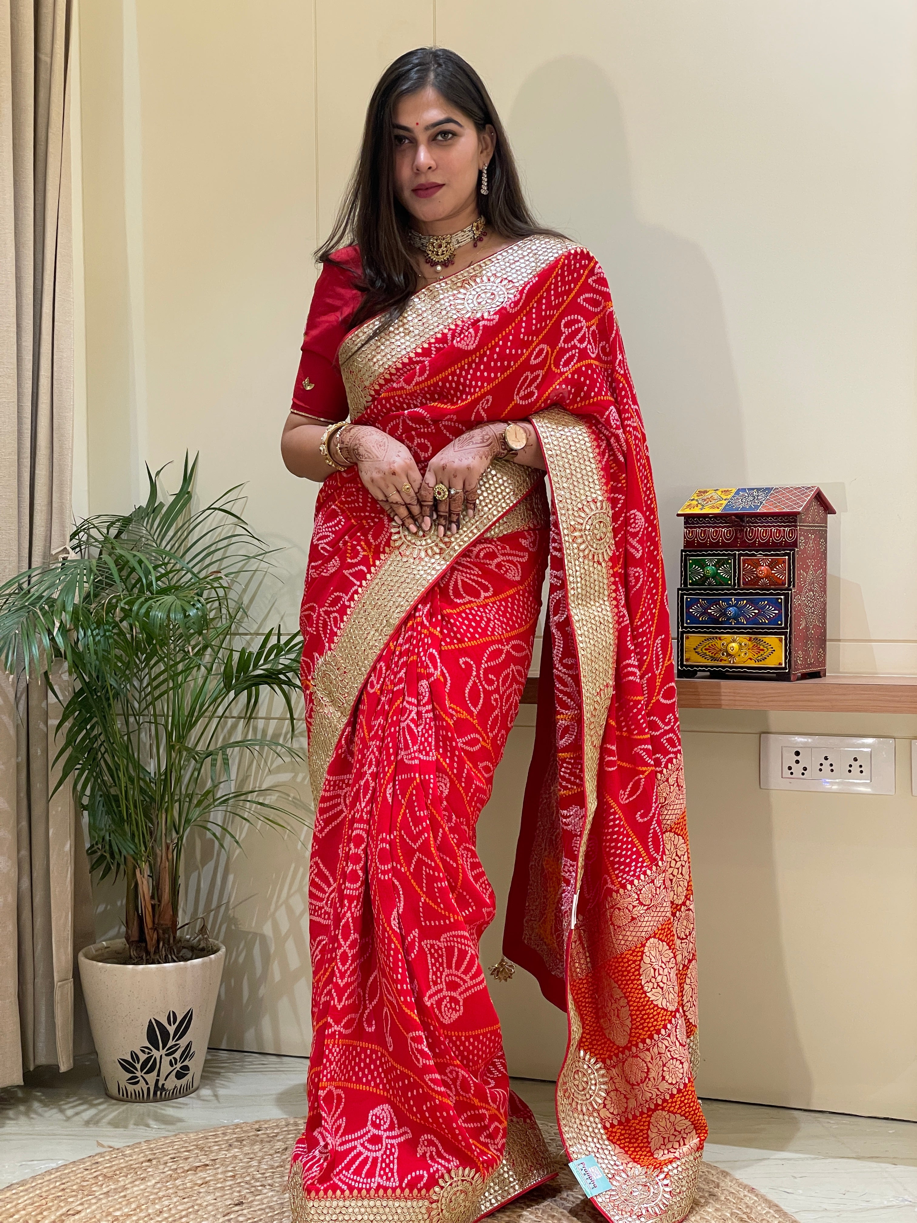 Kavya Red Bandhani Saree