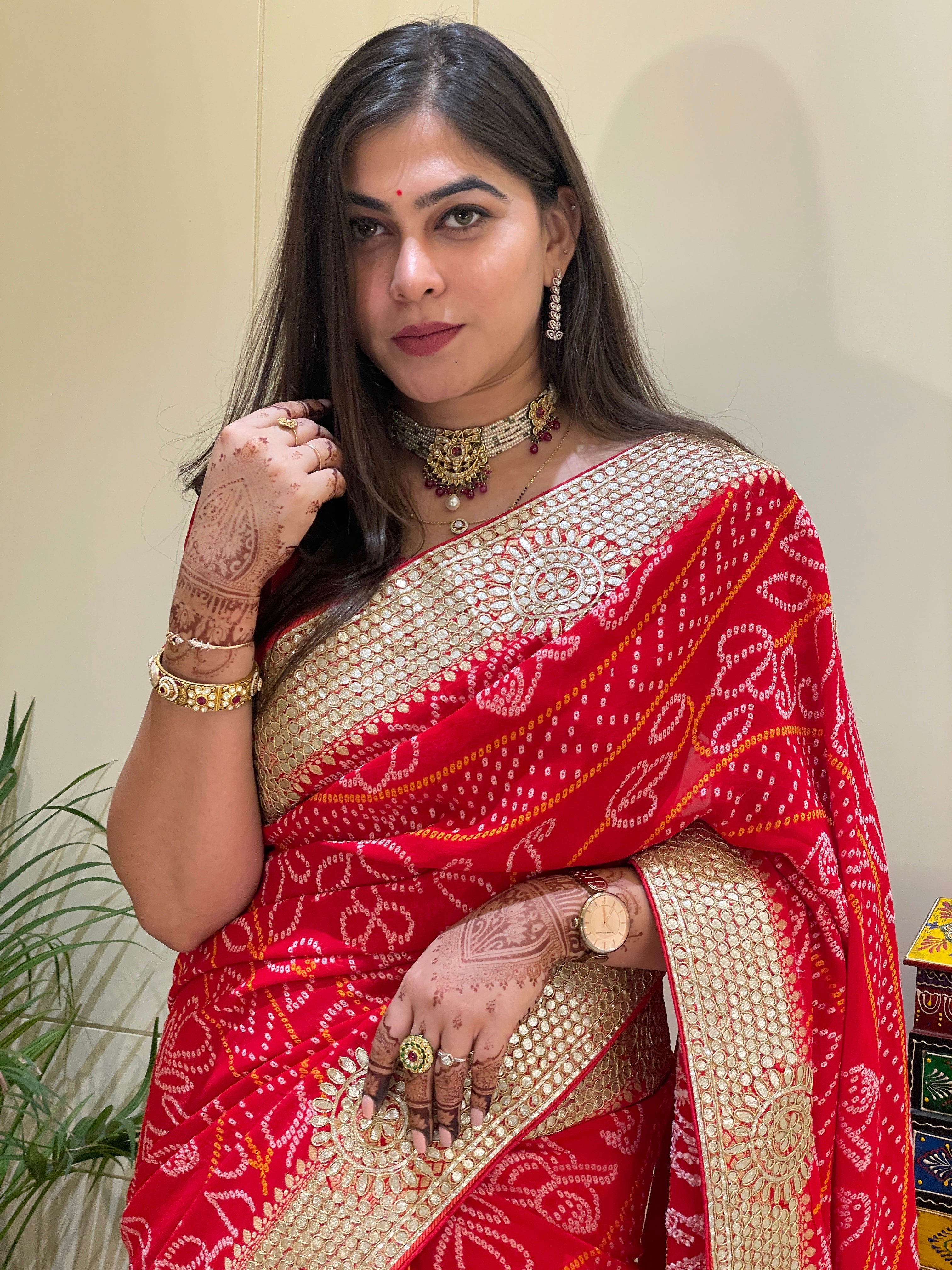 Kavya Red Bandhani Saree