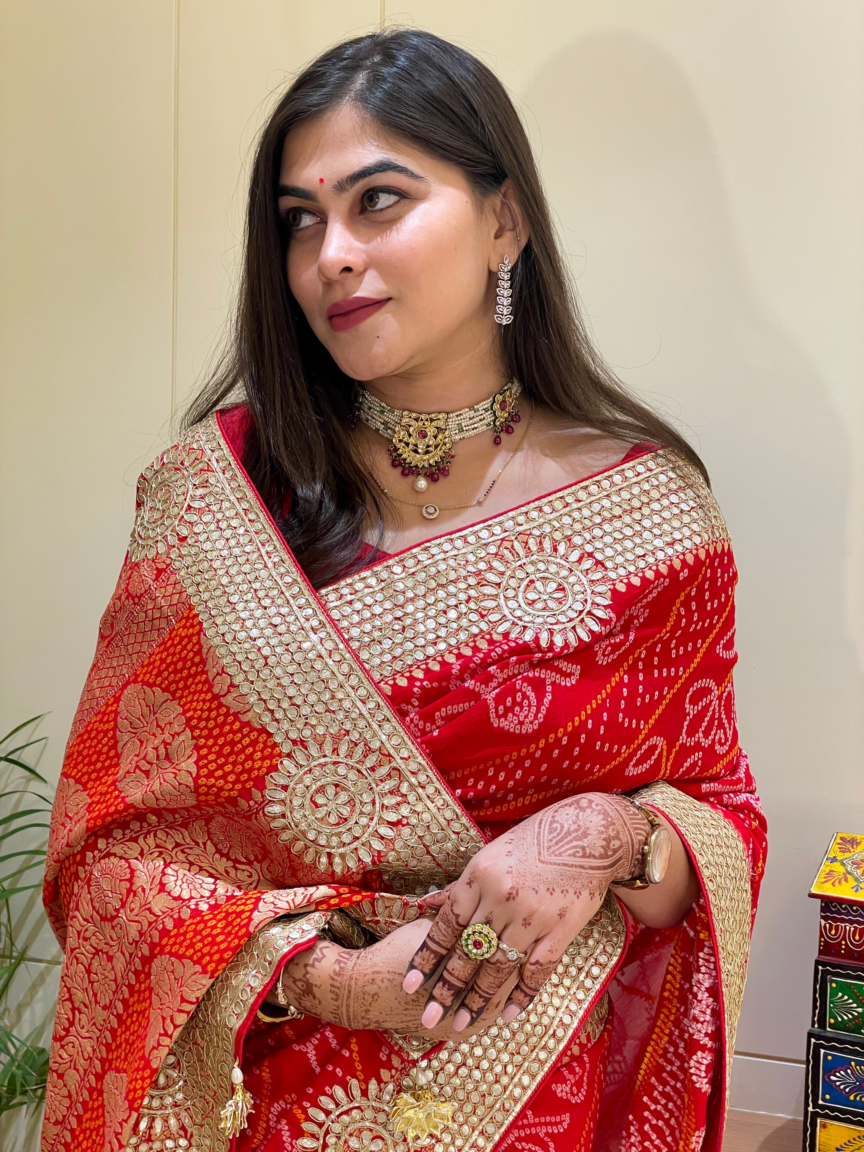 Kavya Red Bandhani Saree