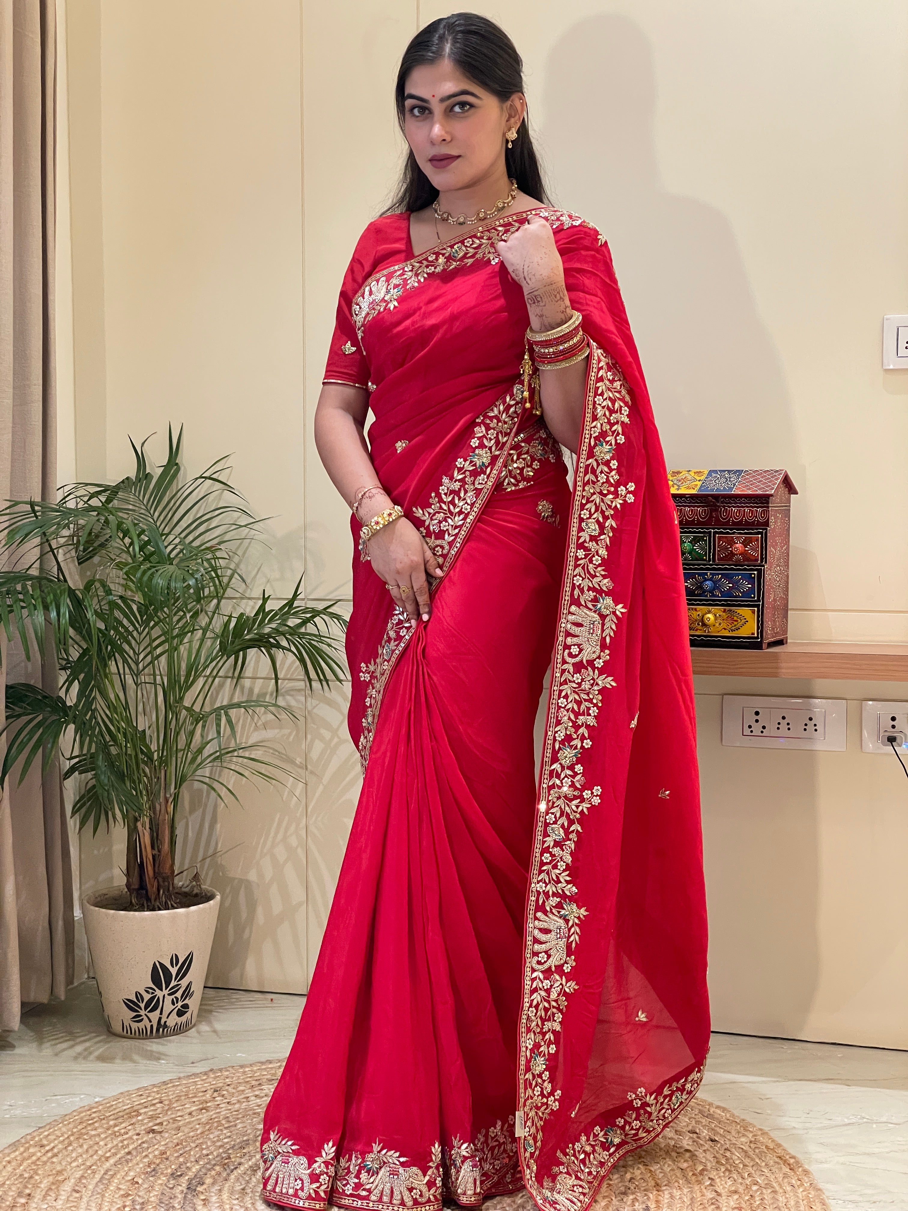 Nandini Red Organza Saree