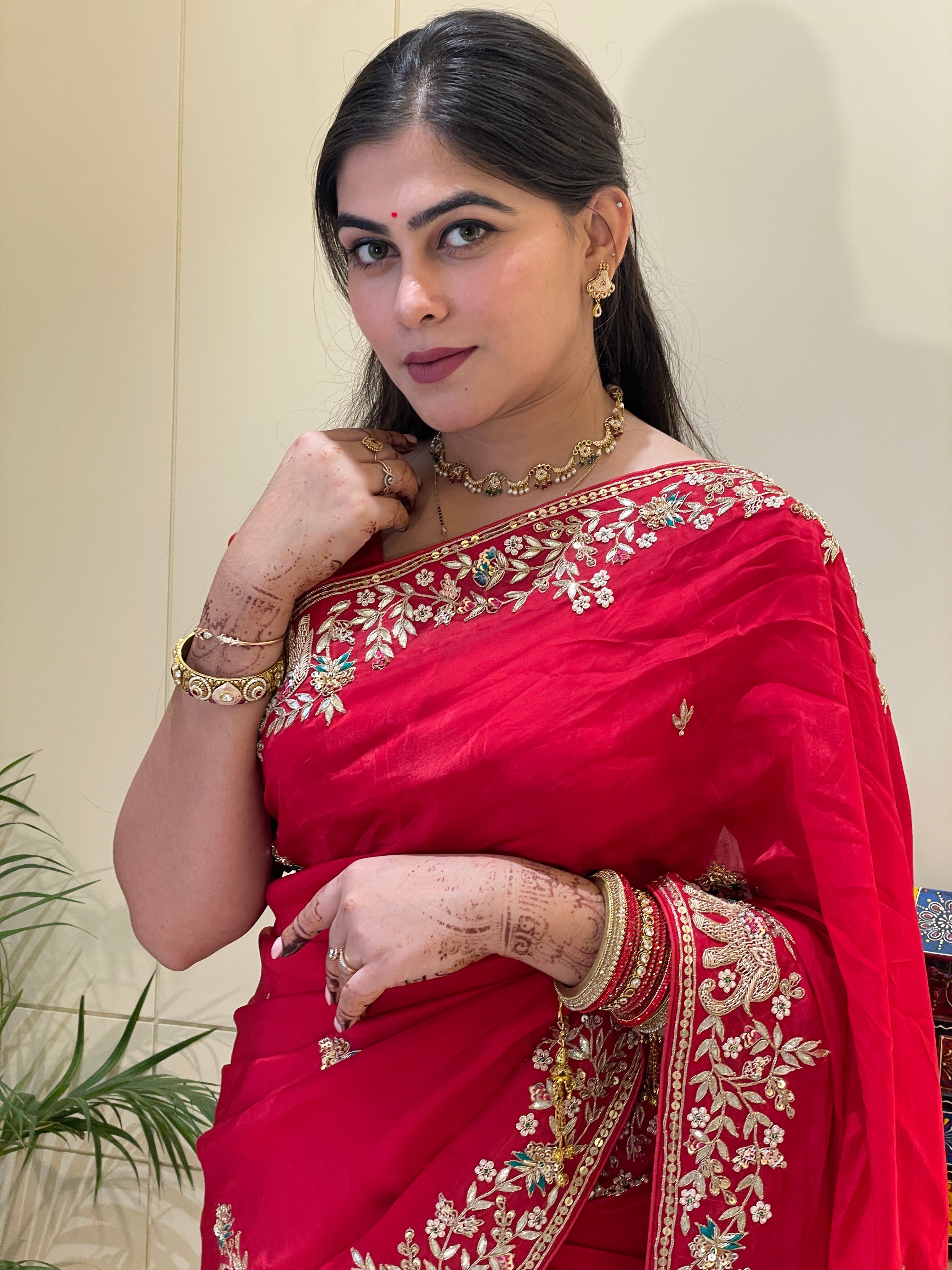 Nandini Red Organza Saree
