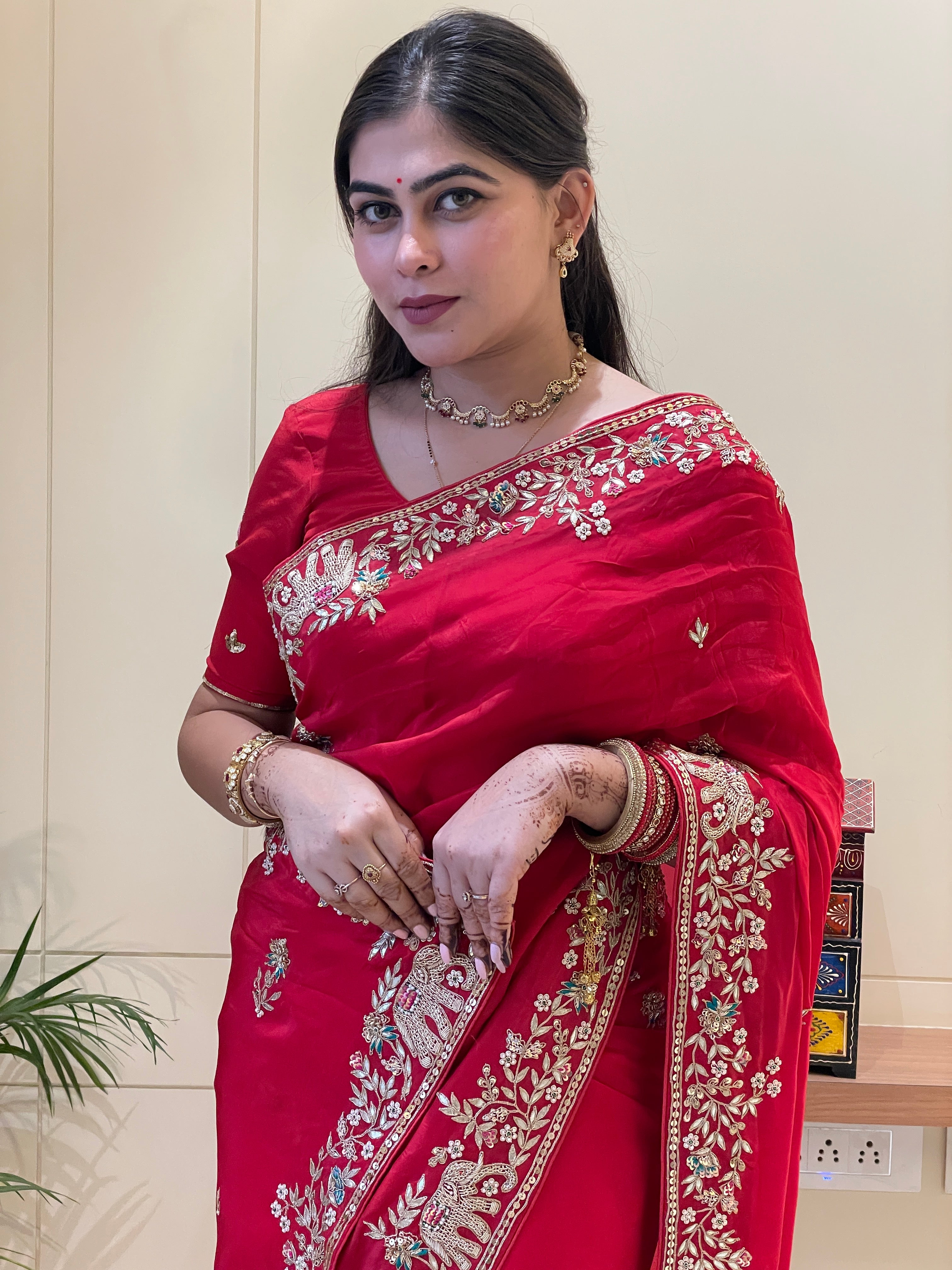 Nandini Red Organza Saree