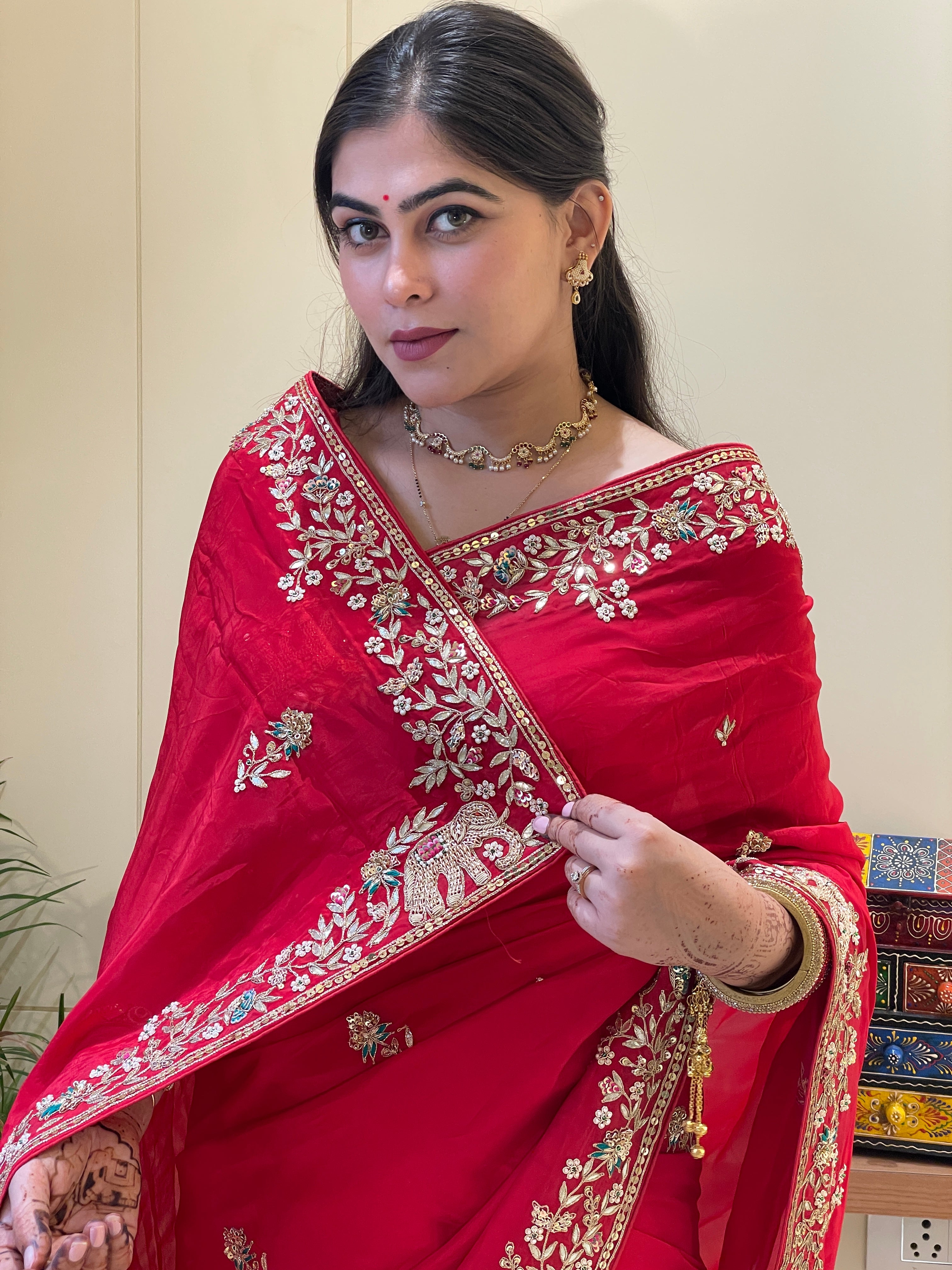 Nandini Red Organza Saree