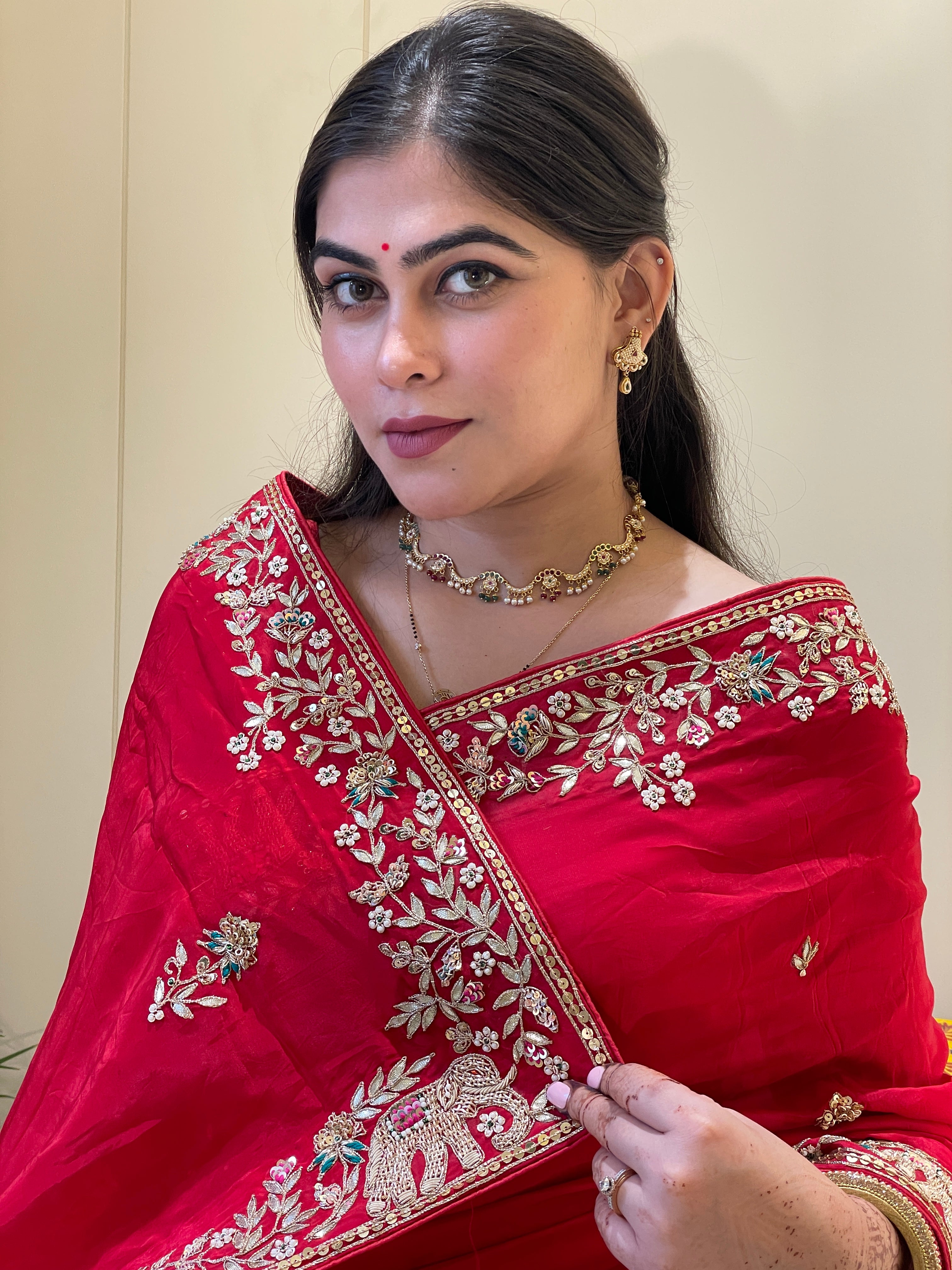 Nandini Red Organza Saree