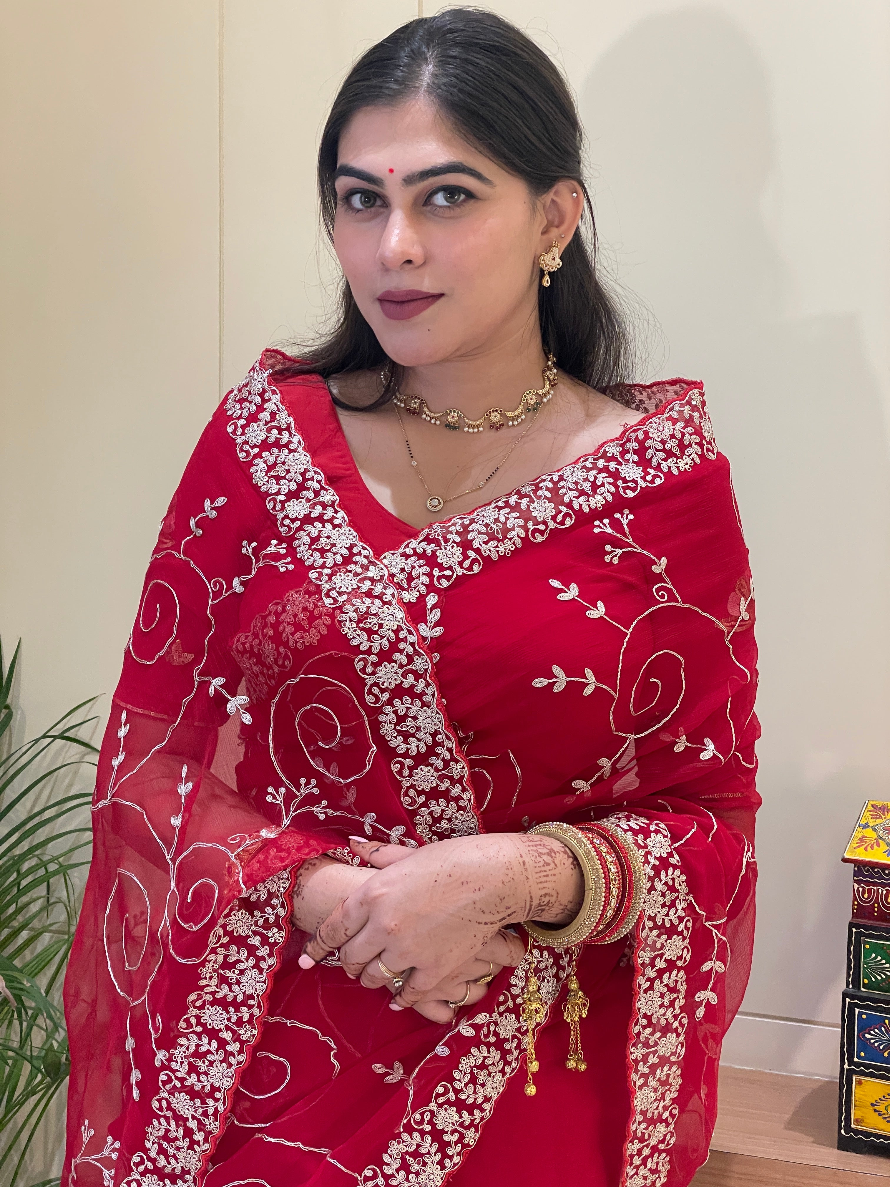 Meera Red Chiffon Saree