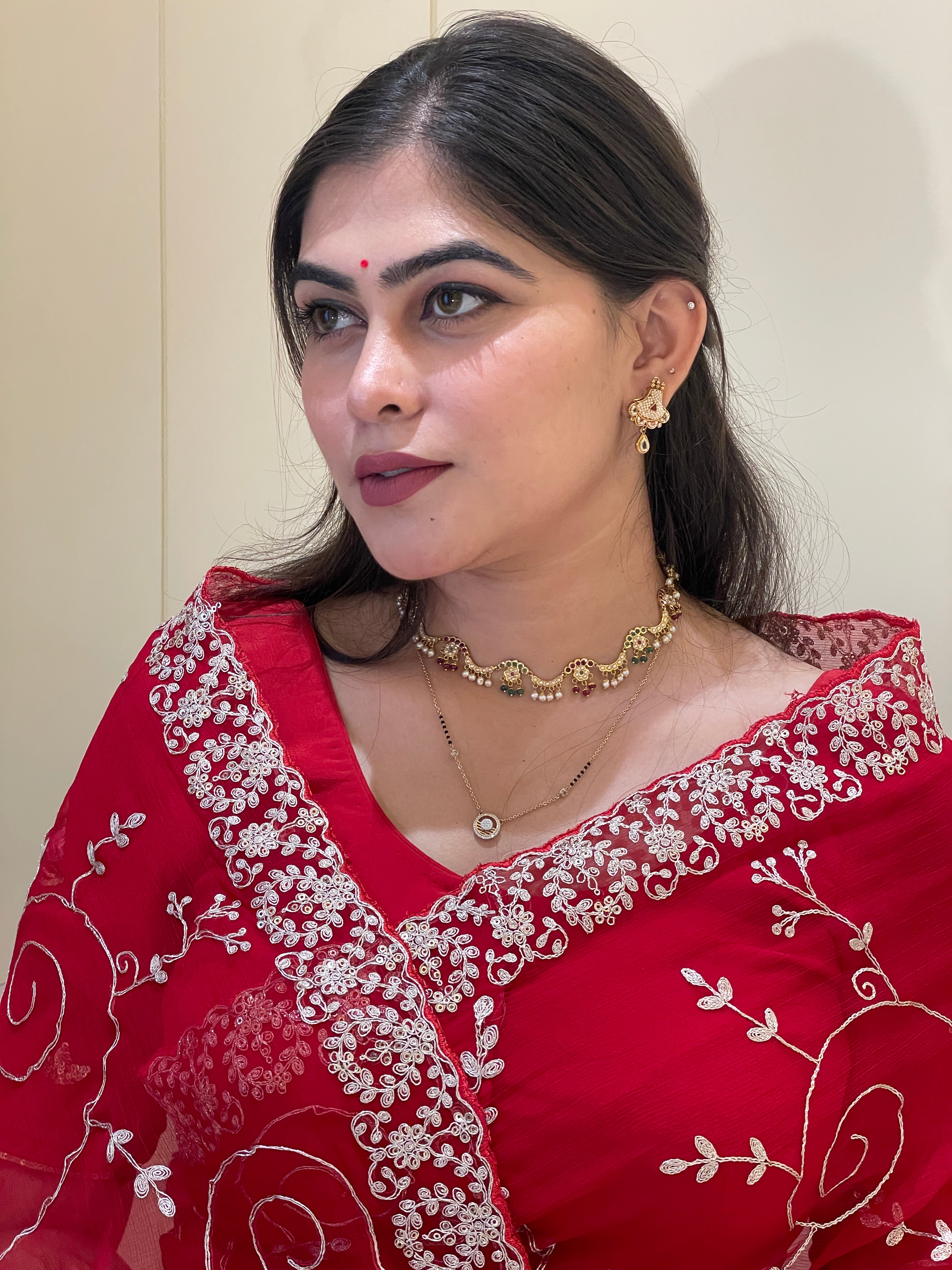 Meera Red Chiffon Saree