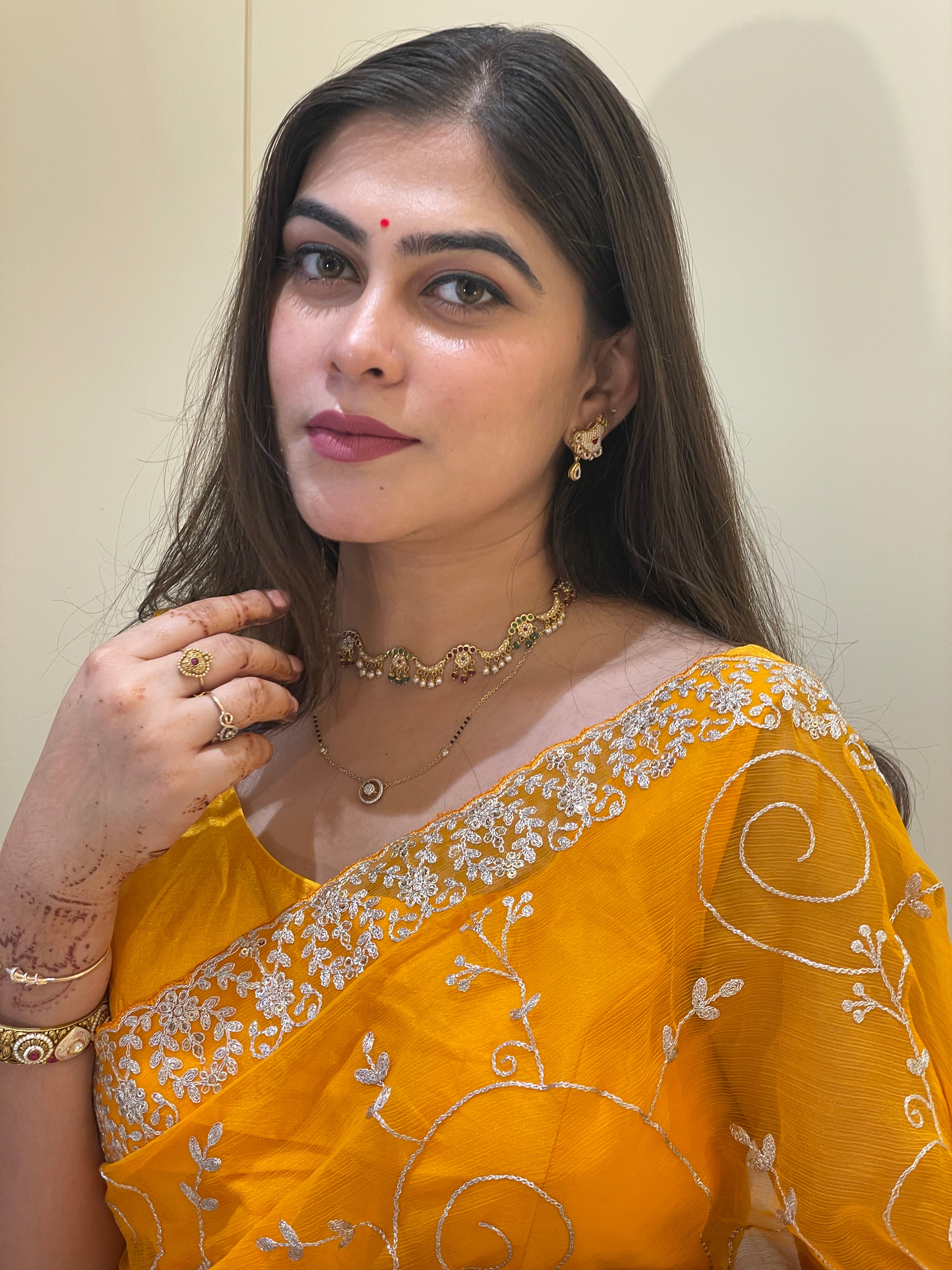 Nitya Yellow Chiffon Saree