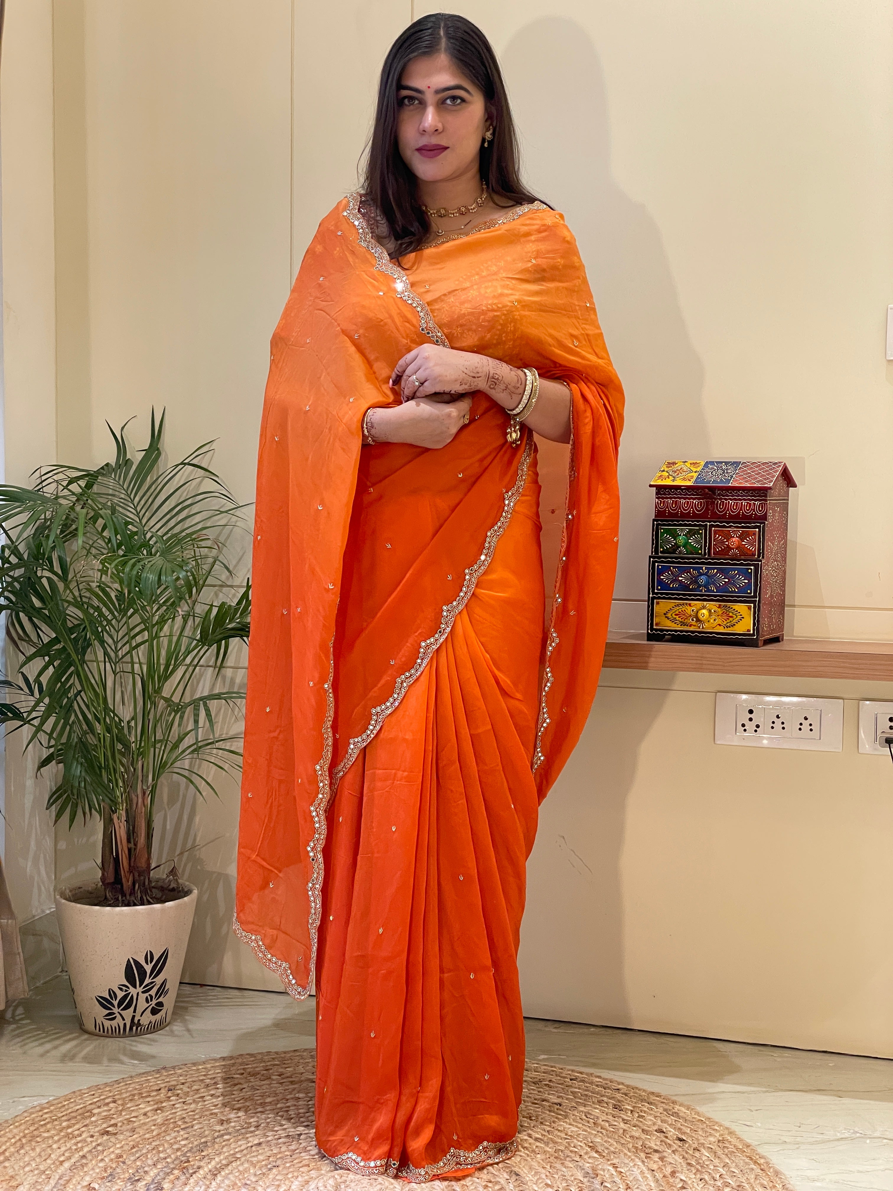 Meera Orange Silk Saree