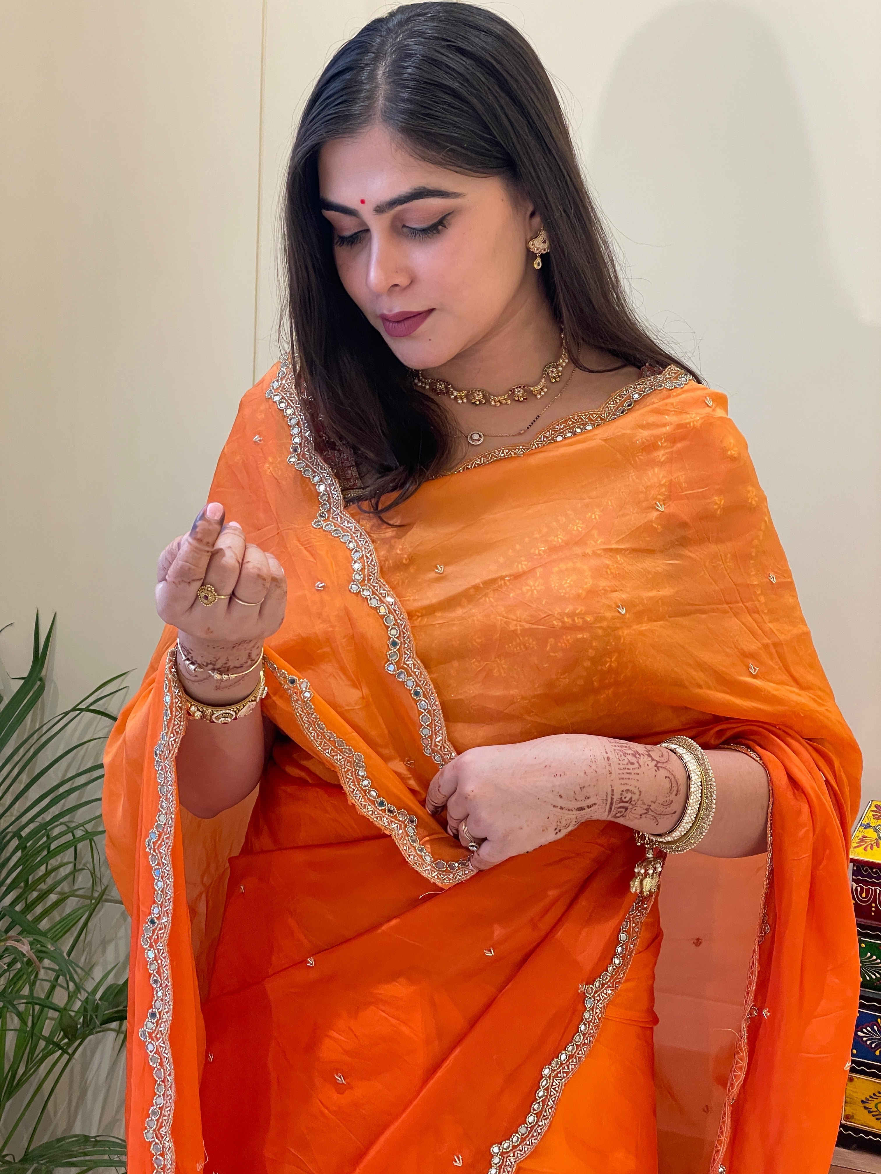 Meera Orange Silk Saree