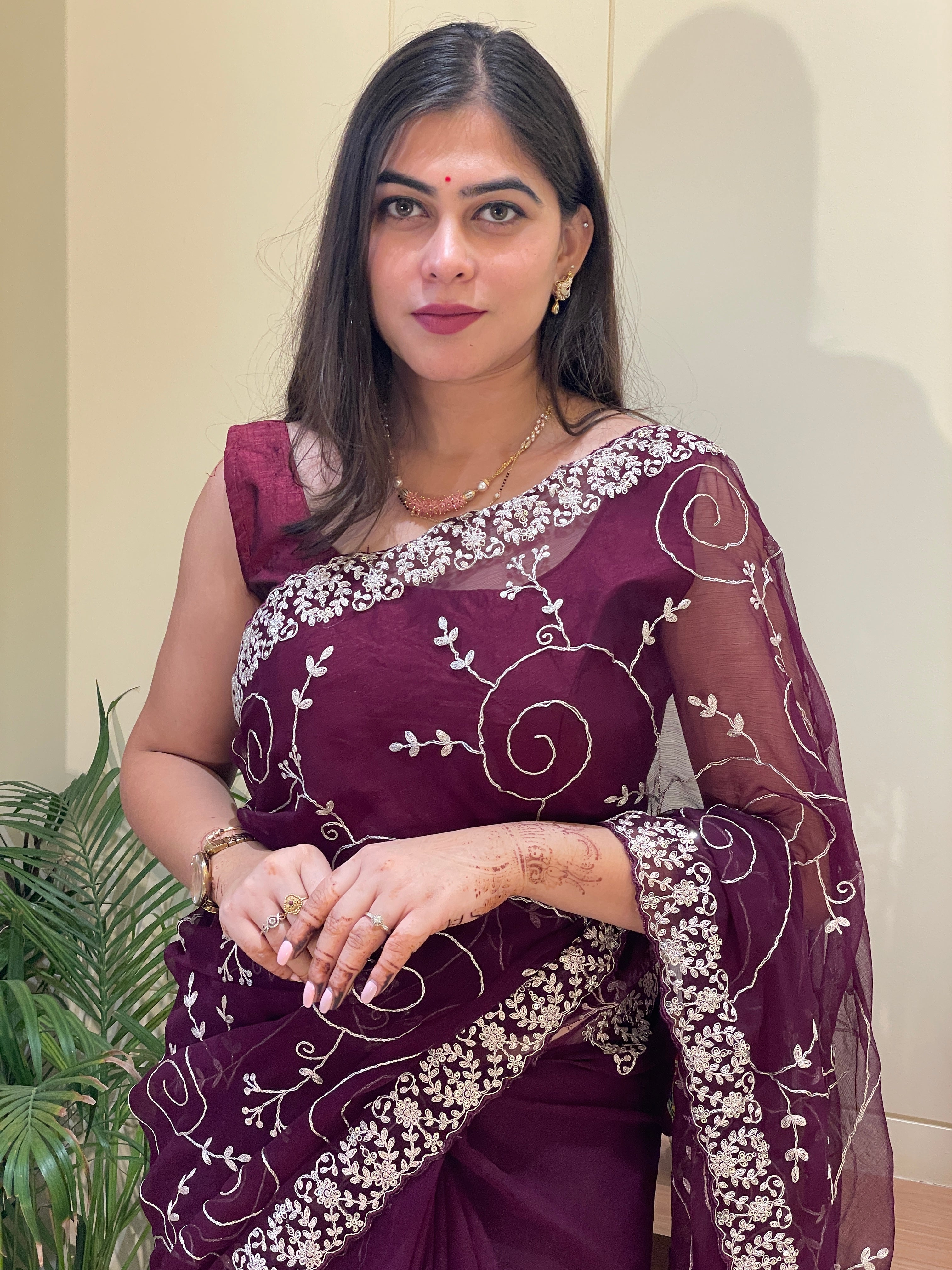 Tanya Wine Chiffon Saree