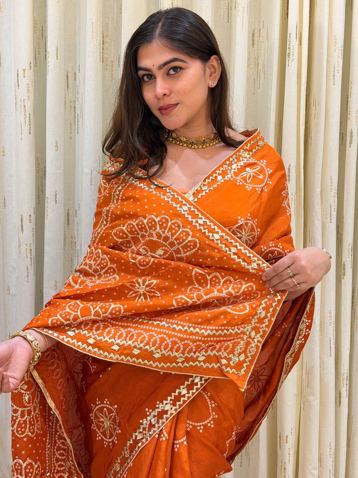 Aarna Orange Dola Silk Saree
