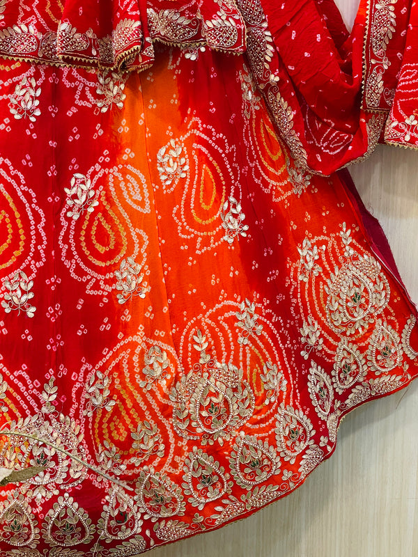 Munazir Orange Bandhani Lehenga