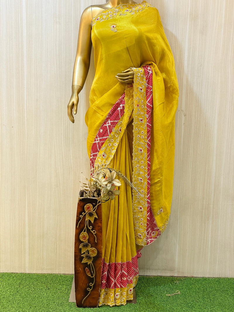Shiveshi  Yellow Silk Saree