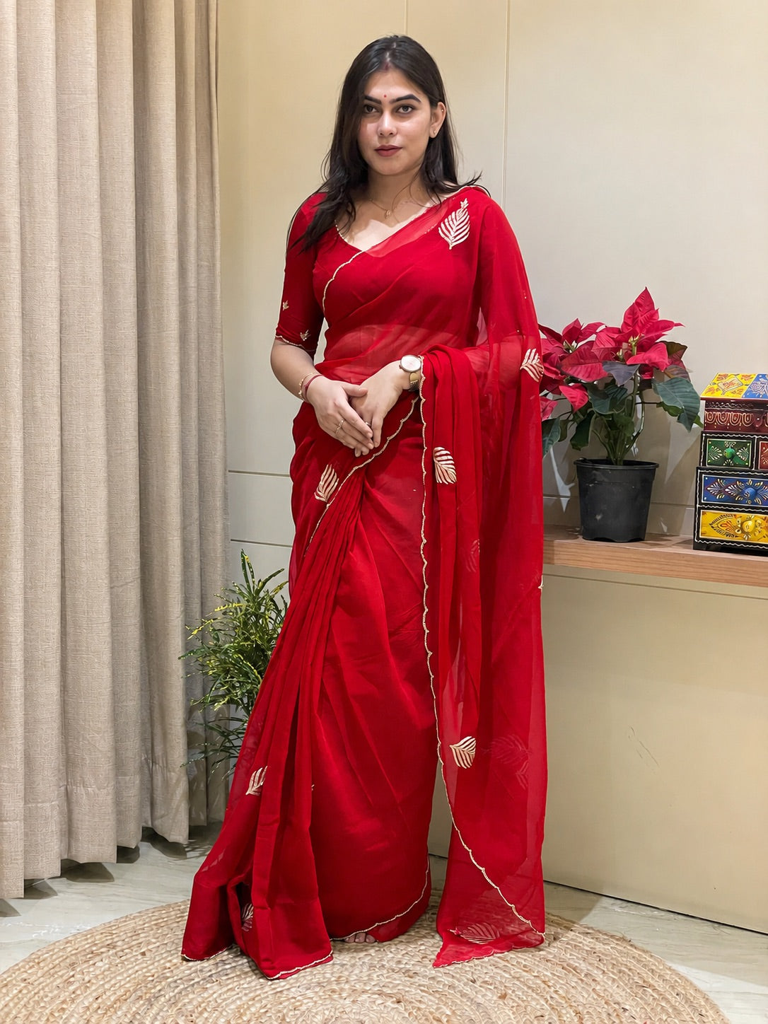 Shubha Green Chiffon Saree