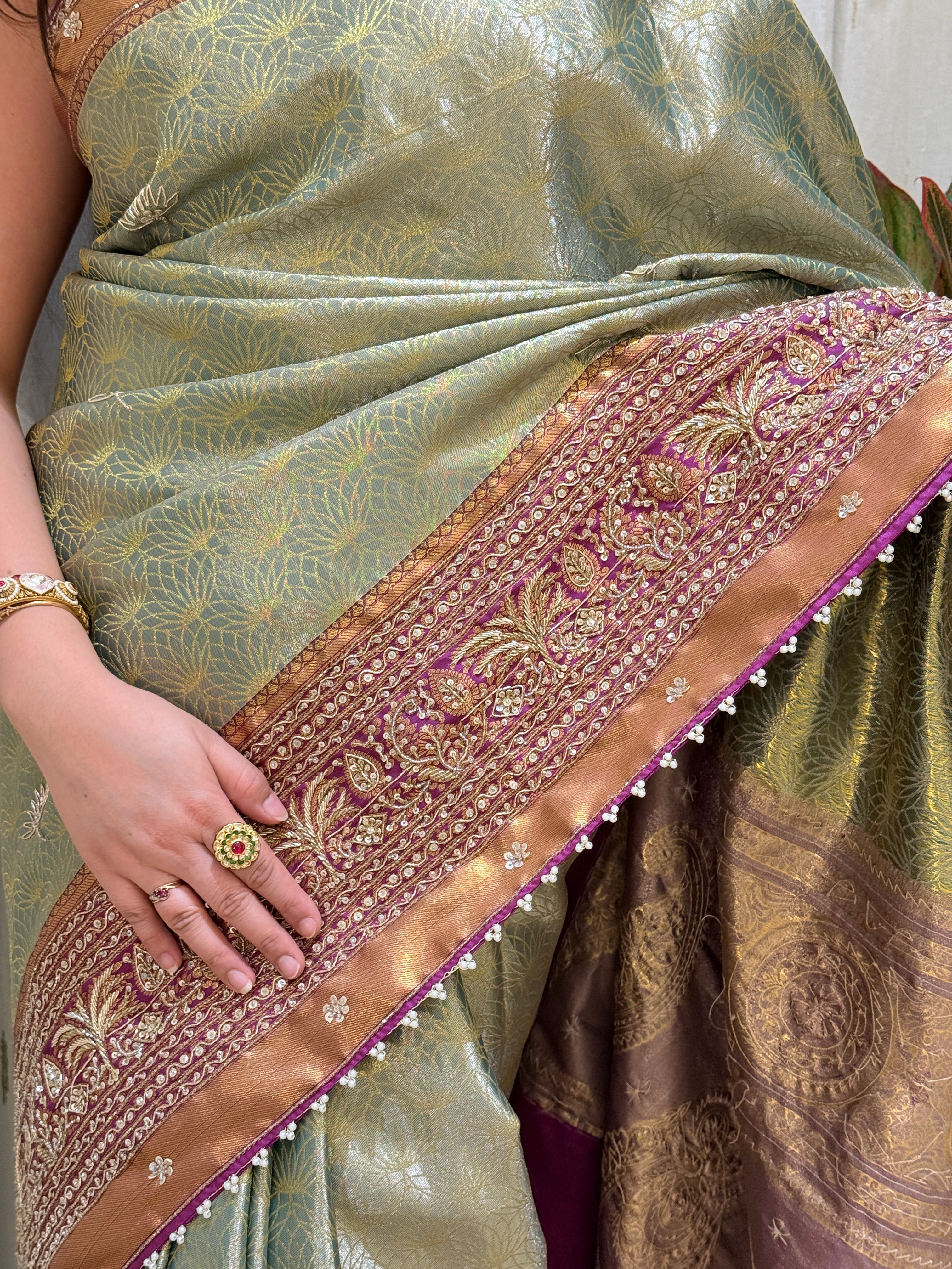 Vanya Purple Pista Kanchivaram Silk Saree
