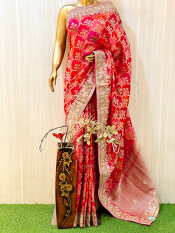 Hansika Red Muga Silk Saree