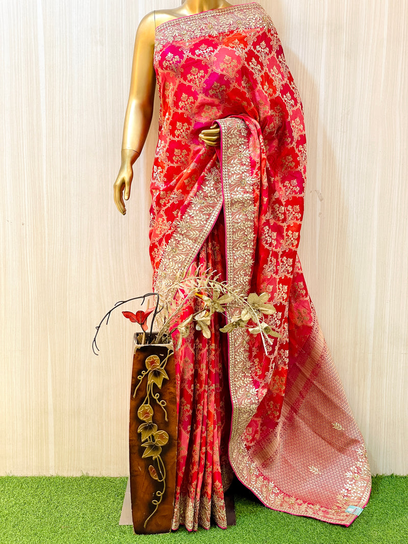 Hansika Red Muga Silk Saree