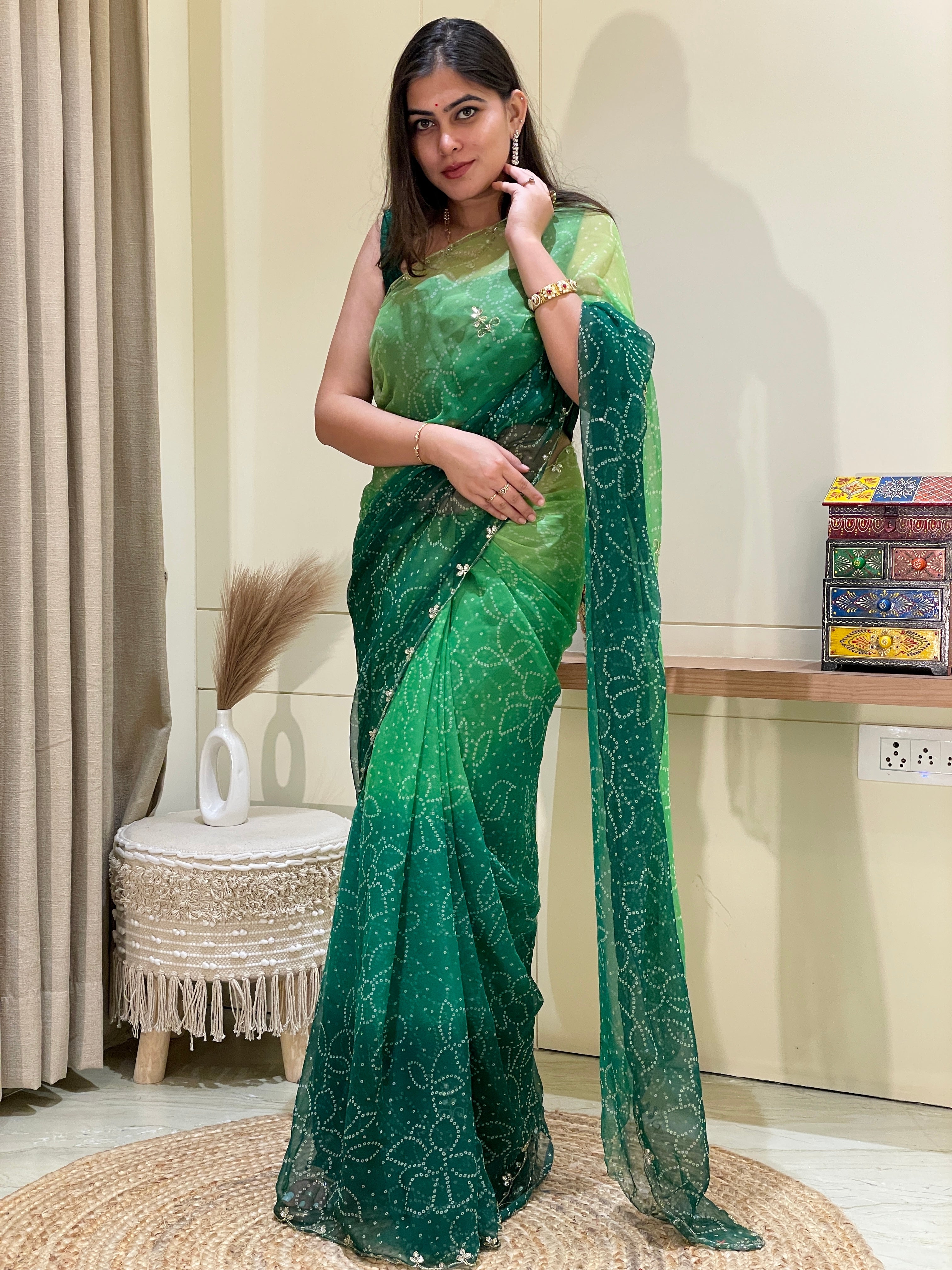 Aarohi Green Georgette Saree