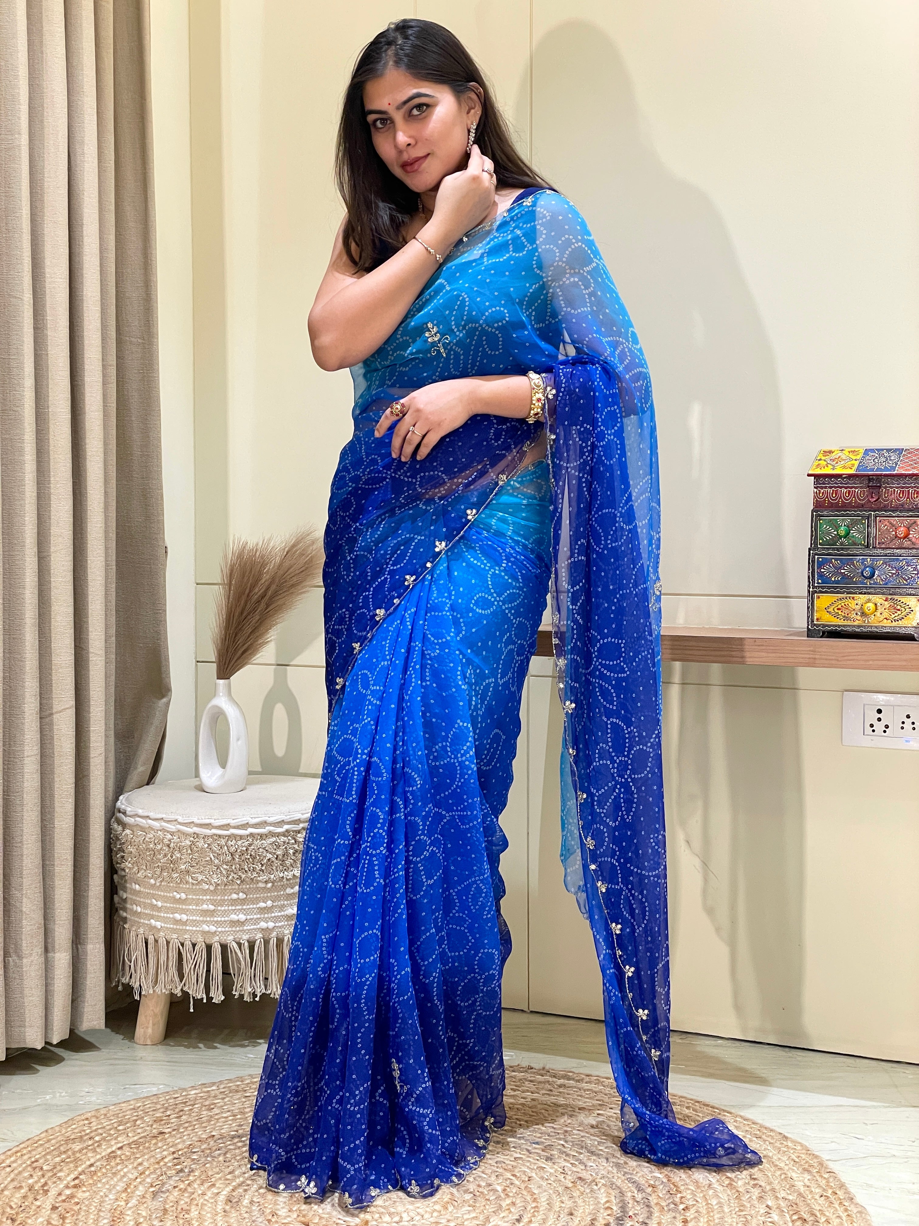 Meera Blue Georgette Saree