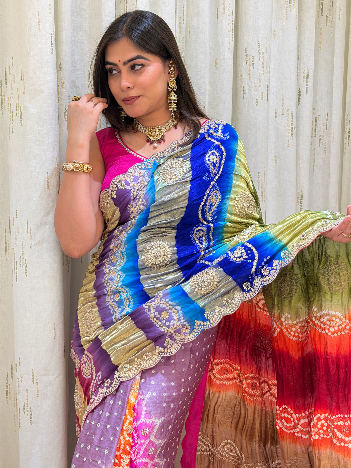Vaishnavi Multicolor Bandhani Gajji Silk Saree