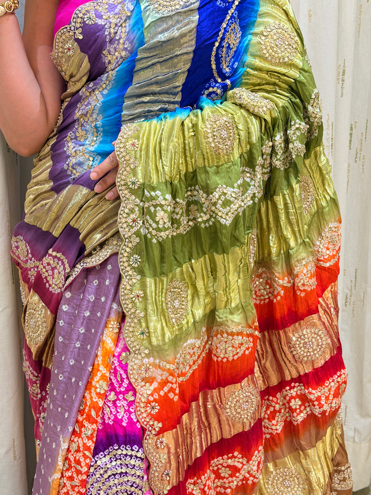 Vaishnavi Multicolor Bandhani Gajji Silk Saree
