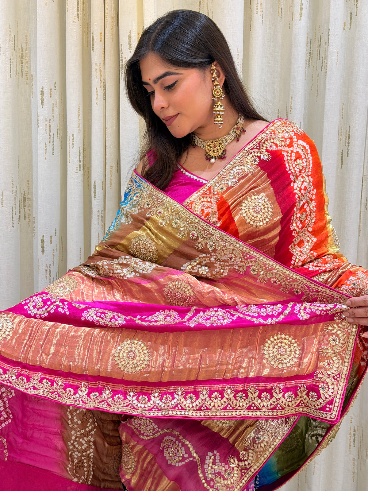 Vaidehi Multicolor Bandhani Gajji Silk Saree