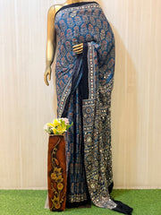 Vipasha Blue Modal Silk Ajrakh Saree