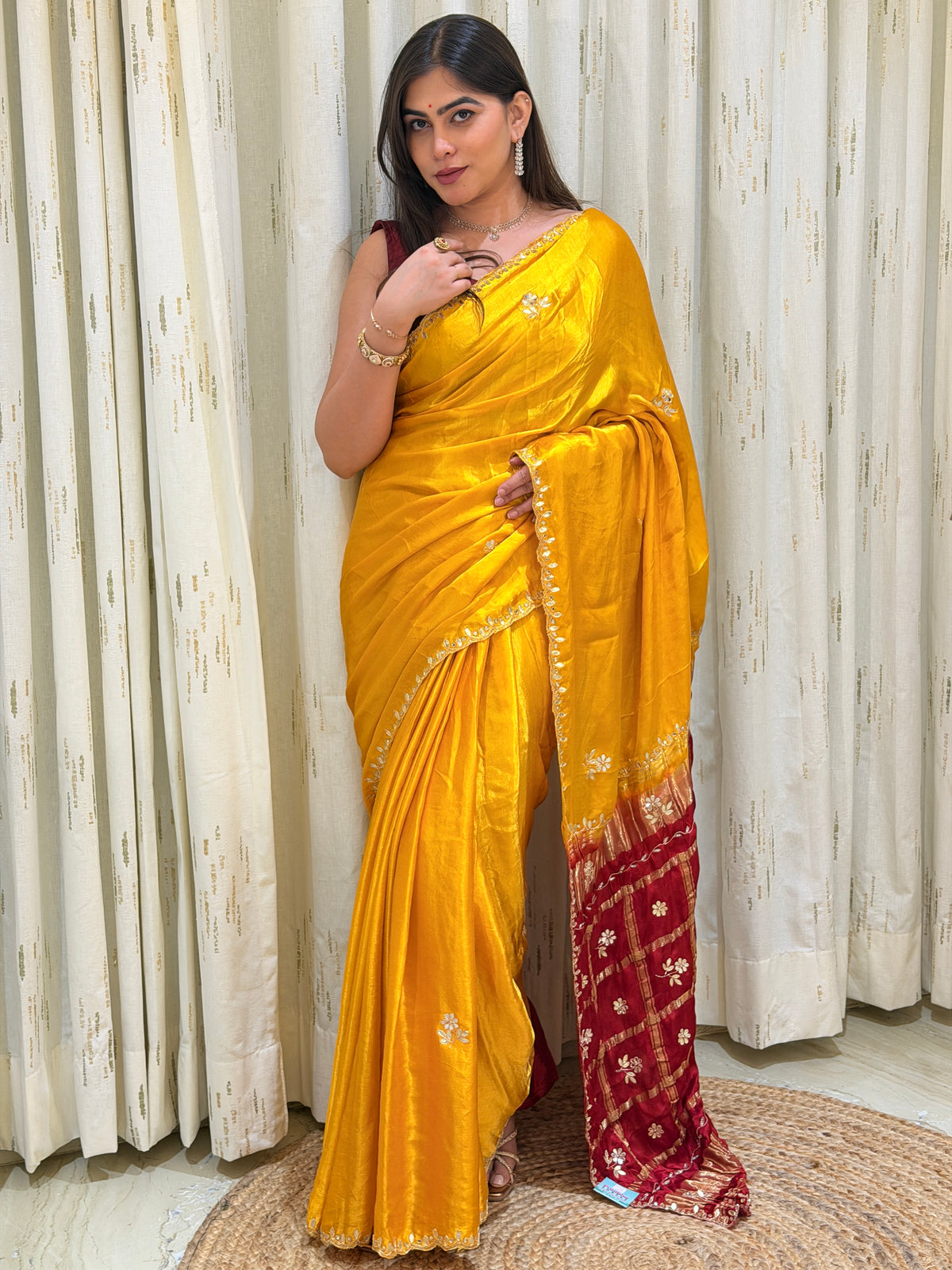 Chandrika Mustard Yellow & Maroon Pure Gaji Silk Saree