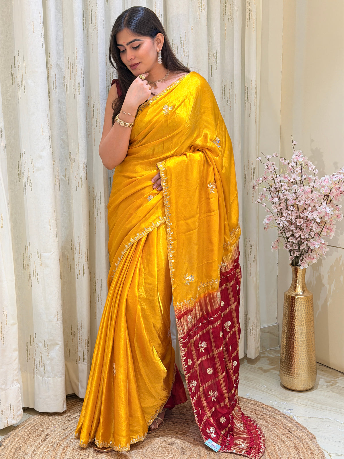 Chandrika Mustard Yellow & Maroon Pure Gaji Silk Saree