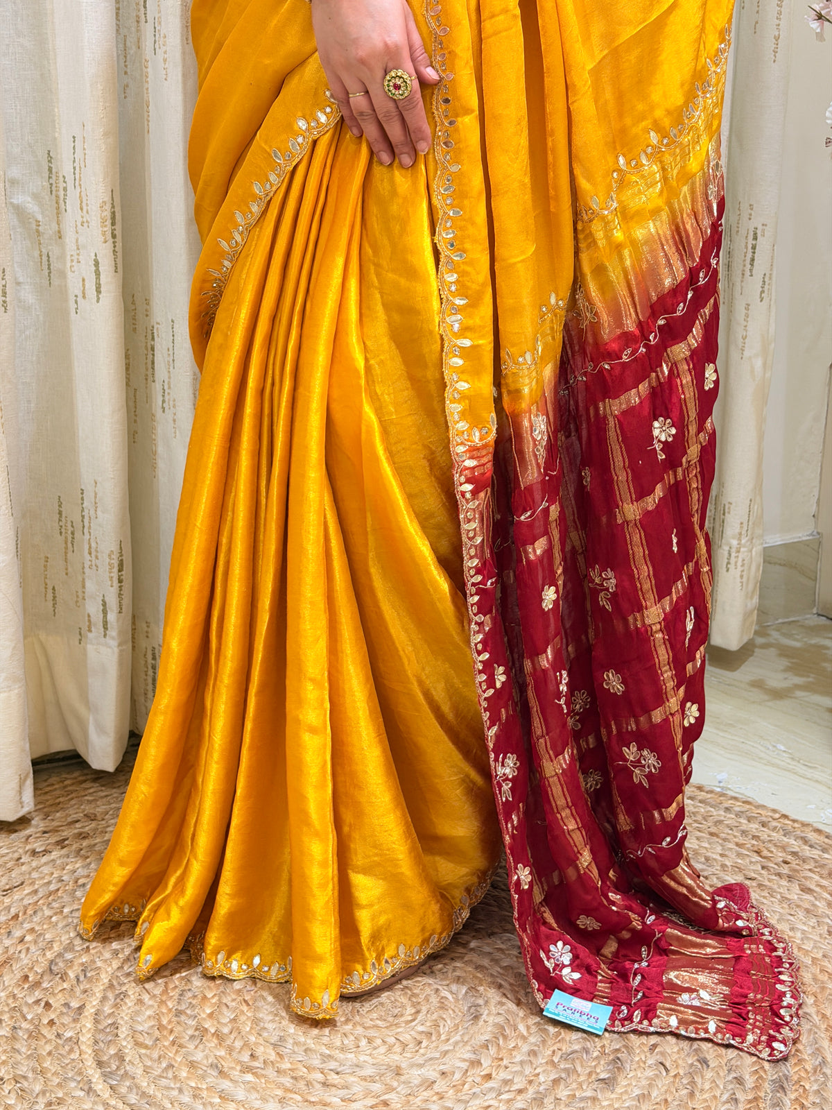 Chandrika Mustard Yellow & Maroon Pure Gaji Silk Saree