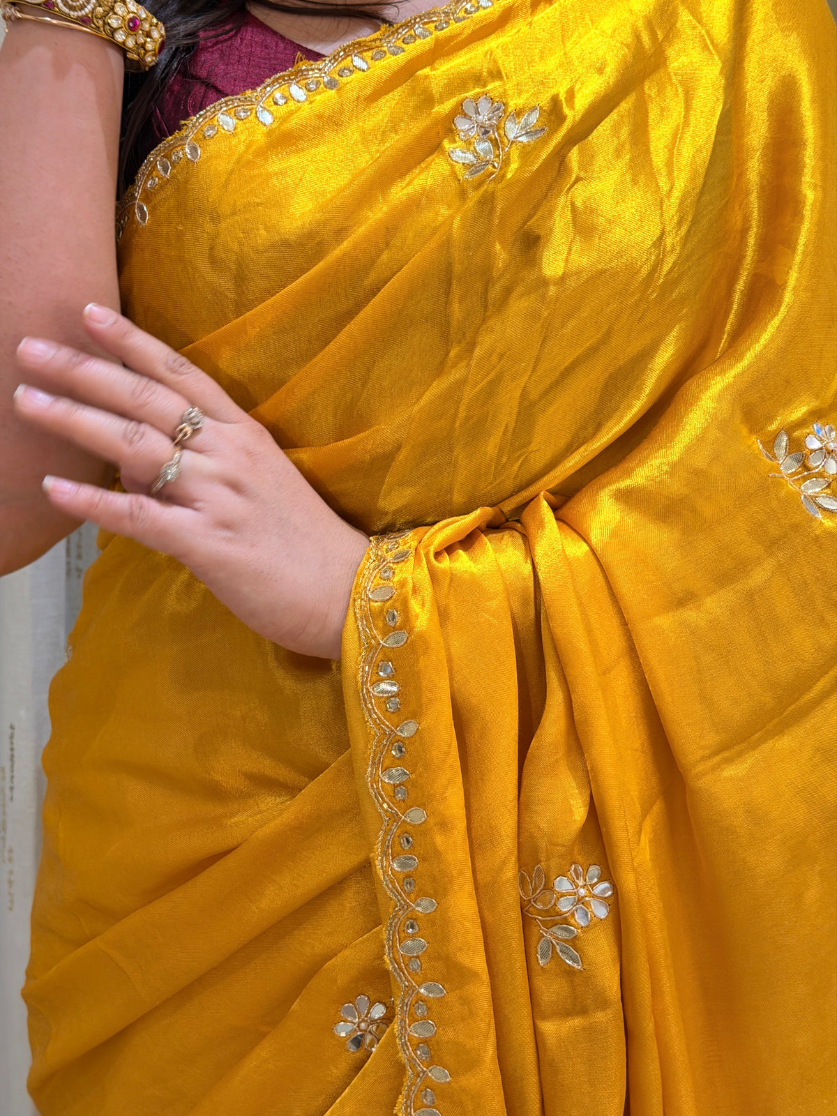 Chandrika Mustard Yellow & Maroon Pure Gaji Silk Saree