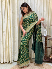 Vinishka Emerald Pearl Edged Bandhani Saree (Classic Collection)