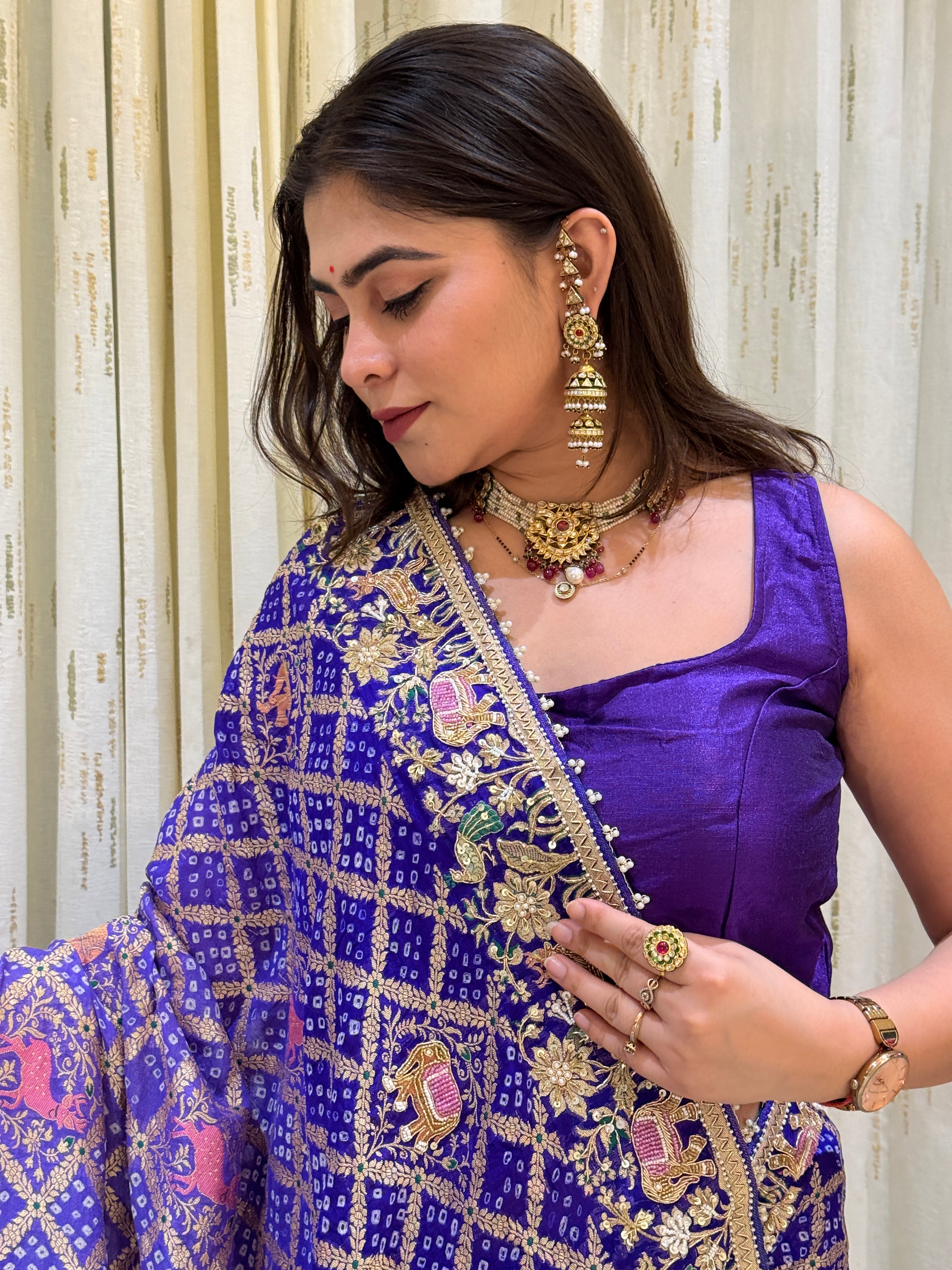 Mishti Bridal Kadva Zari Meenakari Bandhani Saree