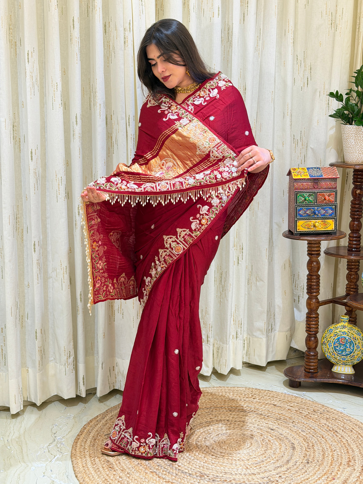 Anika Maroon Georgette Saree