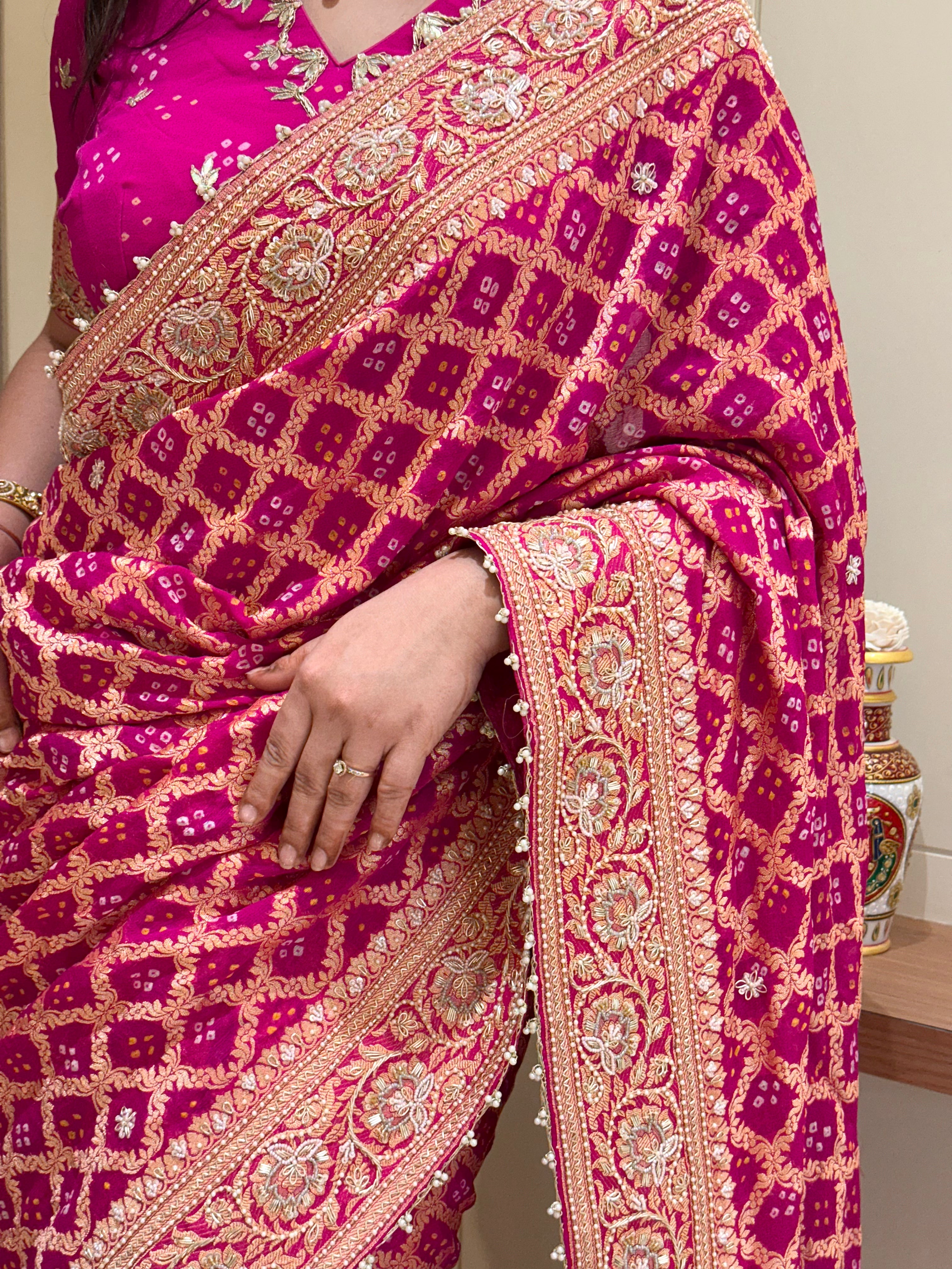 Kavya Pink Bandhani Saree